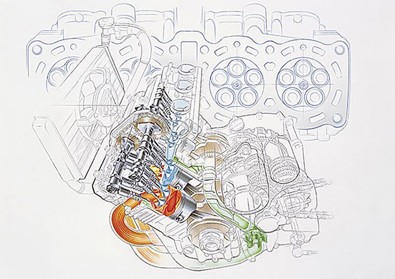 Slow combustion of the 1985 FZR750 five-valve engine required ignition timing of 45 degrees before top dead center.