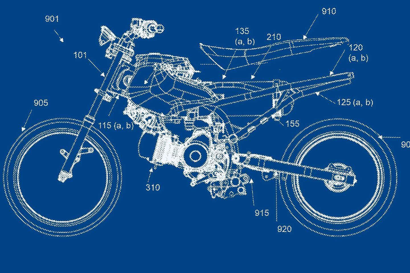 Bajaj’s design illustrations show how the single-cylinder engine is laid flat to make room for the compressed natural gas cylinder and backup gasoline reserve tank.