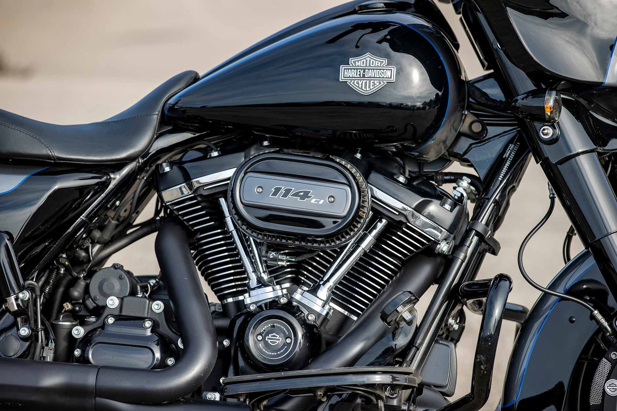 H-D styling balances black and chrome finishes in the Milwaukee-Eight’s updated but classic form.