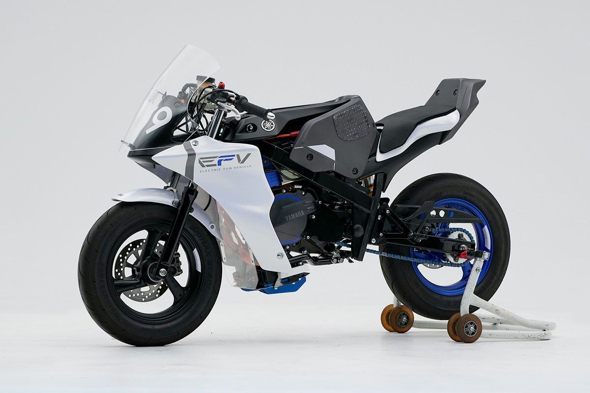 The E-FV mini racebike concept is based on the TY-E electric trials bike.