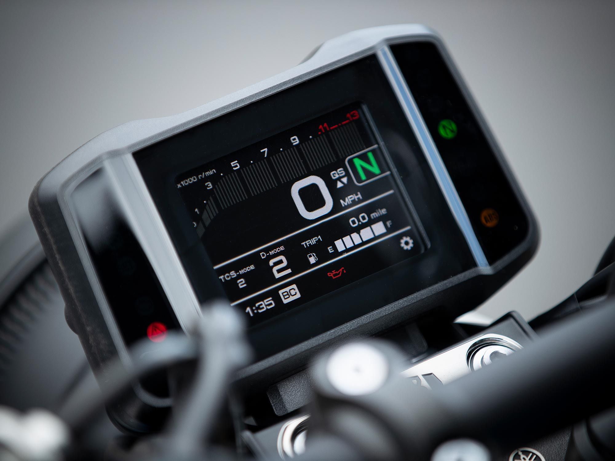A compact TFT dash looks just right on the XSR900 and is easy to use and make adjustments with the switch gear on the left and right bar ends.