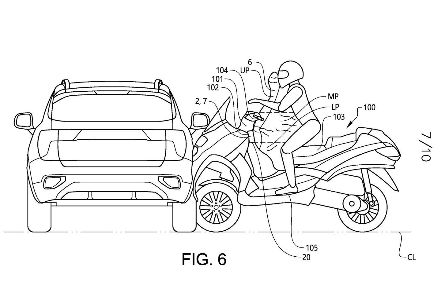 Like Honda’s Gold Wing, Piaggio’s MP3 is an ideal candidate for an airbag.