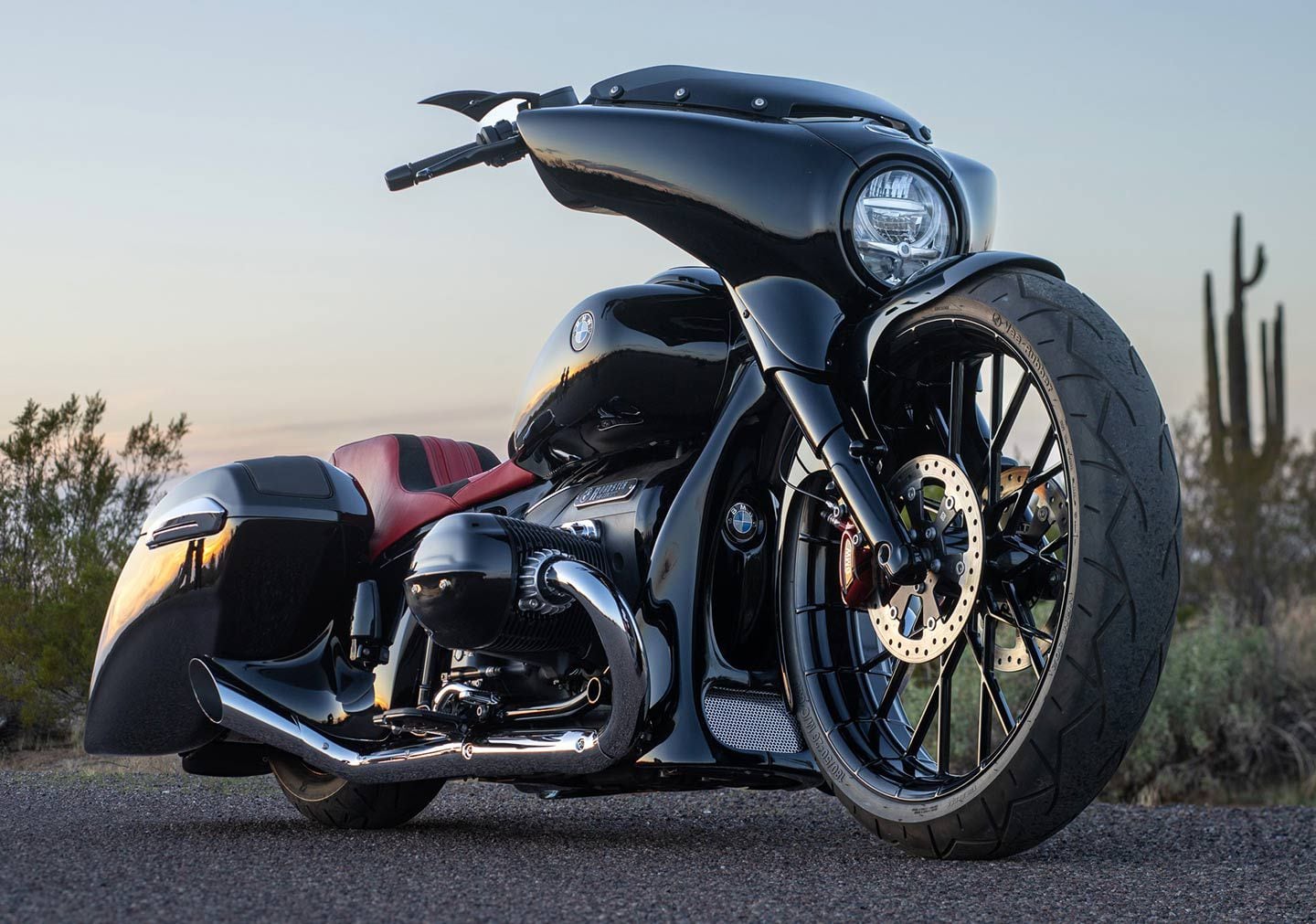 The Transcontinental’s original front fairing was reconstructed to better flow with the new front wheel, while a new chin fairing was created to cleverly hide the radiator.