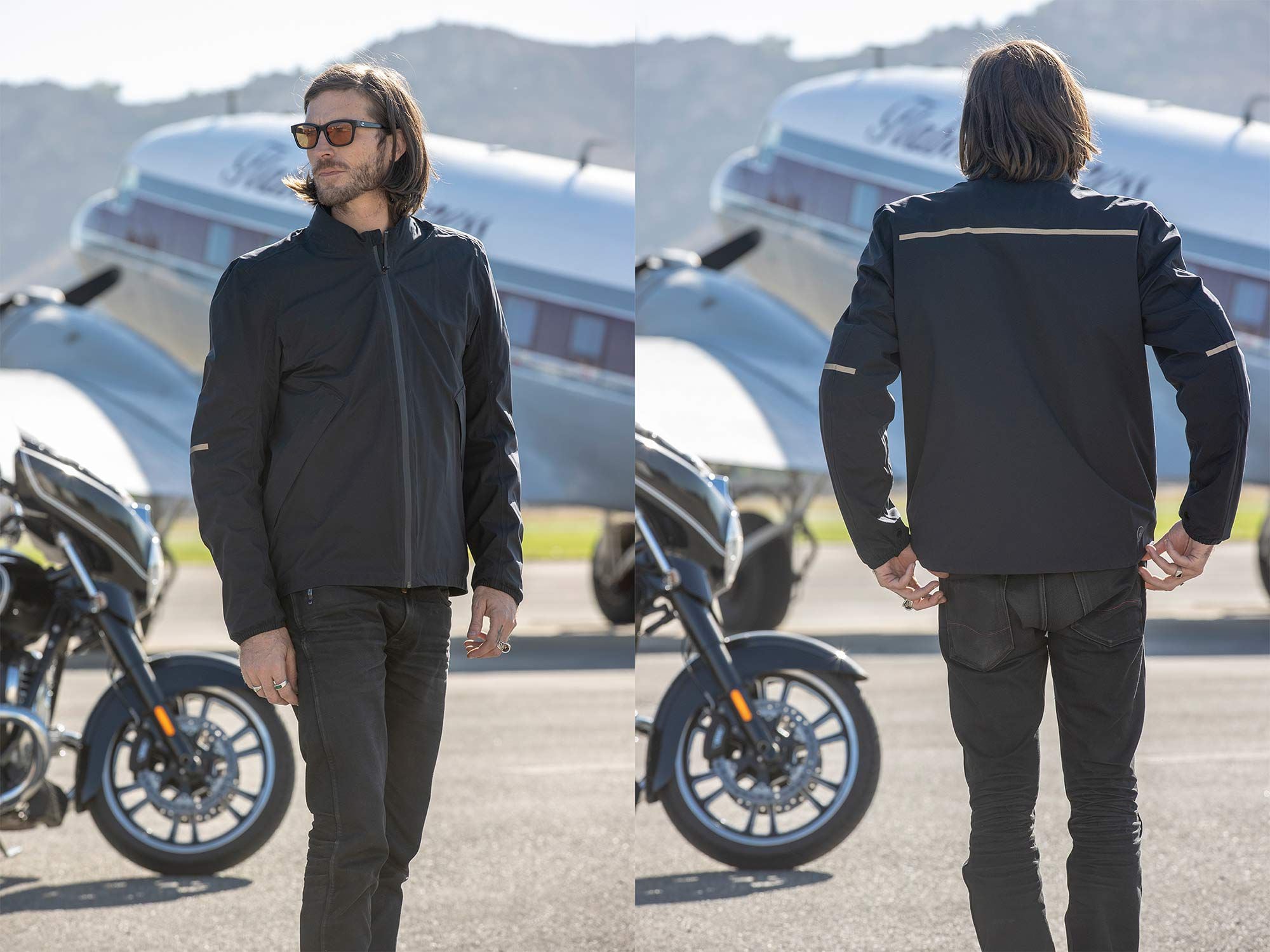 Front and back of the Draft jacket with its outer shell equipped.