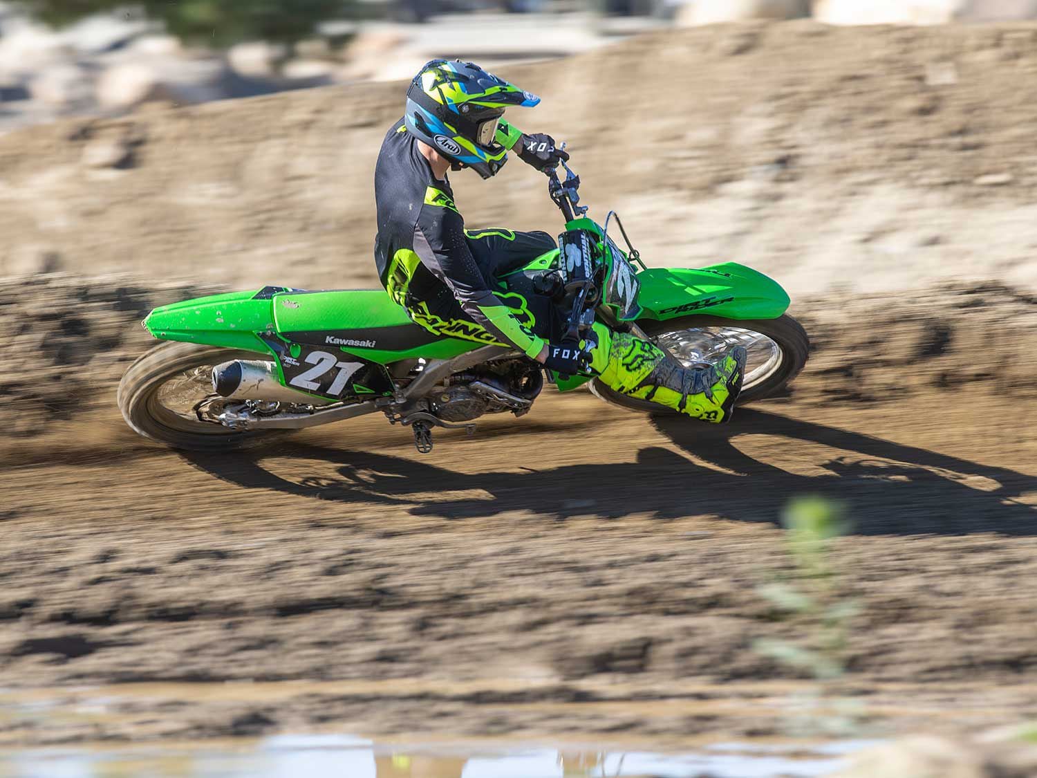 “The suspension on the KX250 took the longest for me to find the right setting, and even then, it still felt very stiff over small- to medium-sized chatter bumps and deceleration bumps.” <em>—Michael Gilbert</em>