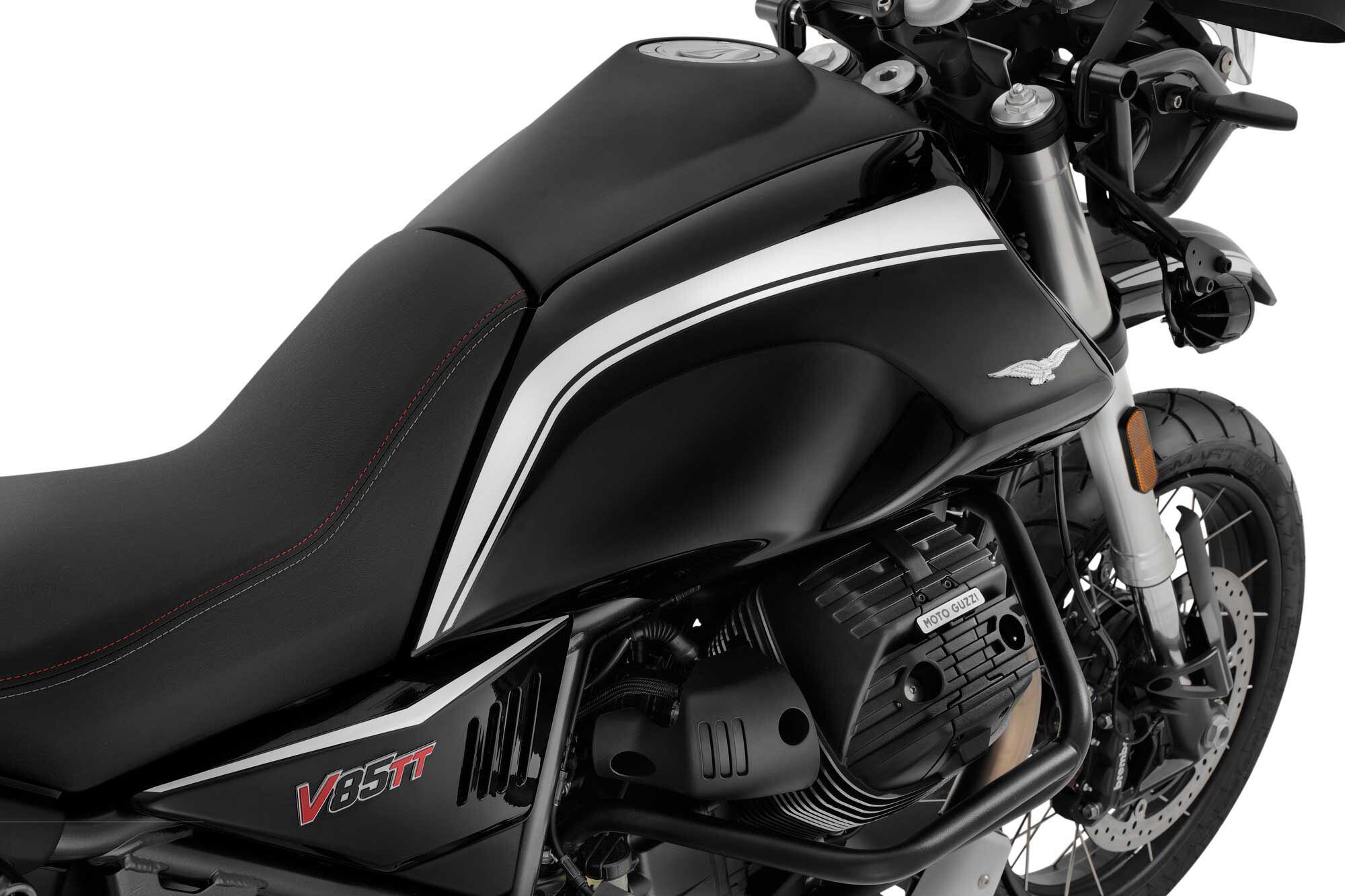 Along with its limited livery, the V85 TT will come with a taller windshield, crashbars, centerstand, and each bike’s unique serial number engraved on its handlebar riser.