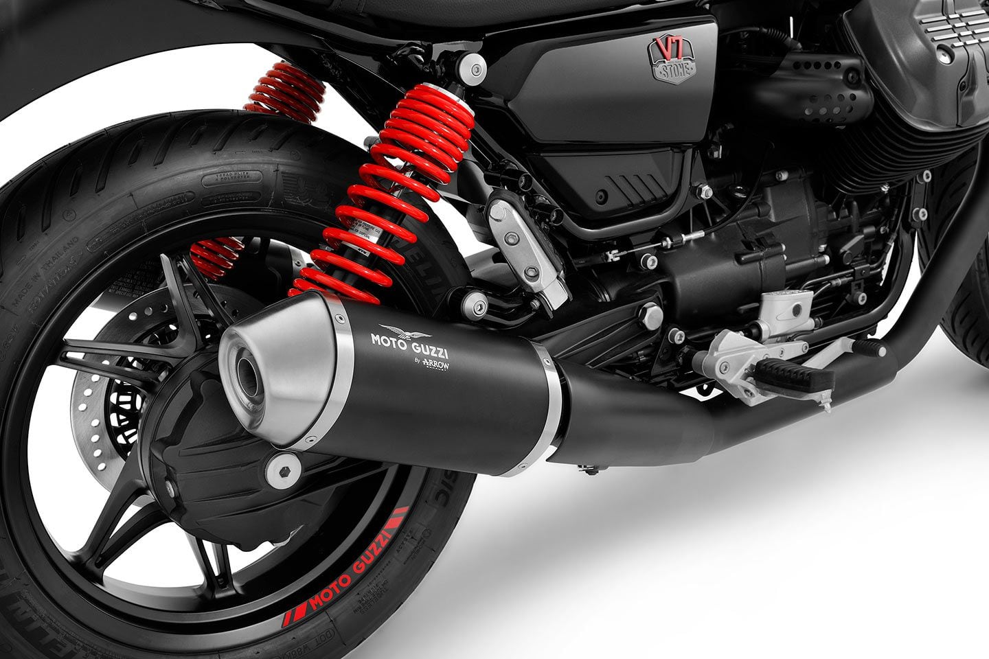 A special Arrow exhaust increases horsepower and torque on the V7 Stone Ten.