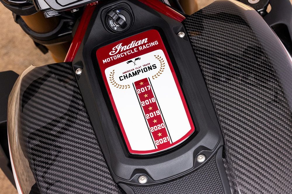 If you got it, flaunt it; Indian wouldn’t want Championship Edition owners to forget its 2017–2021 dominance in the flat-track series, so there’s a handsome reminder atop the tank.