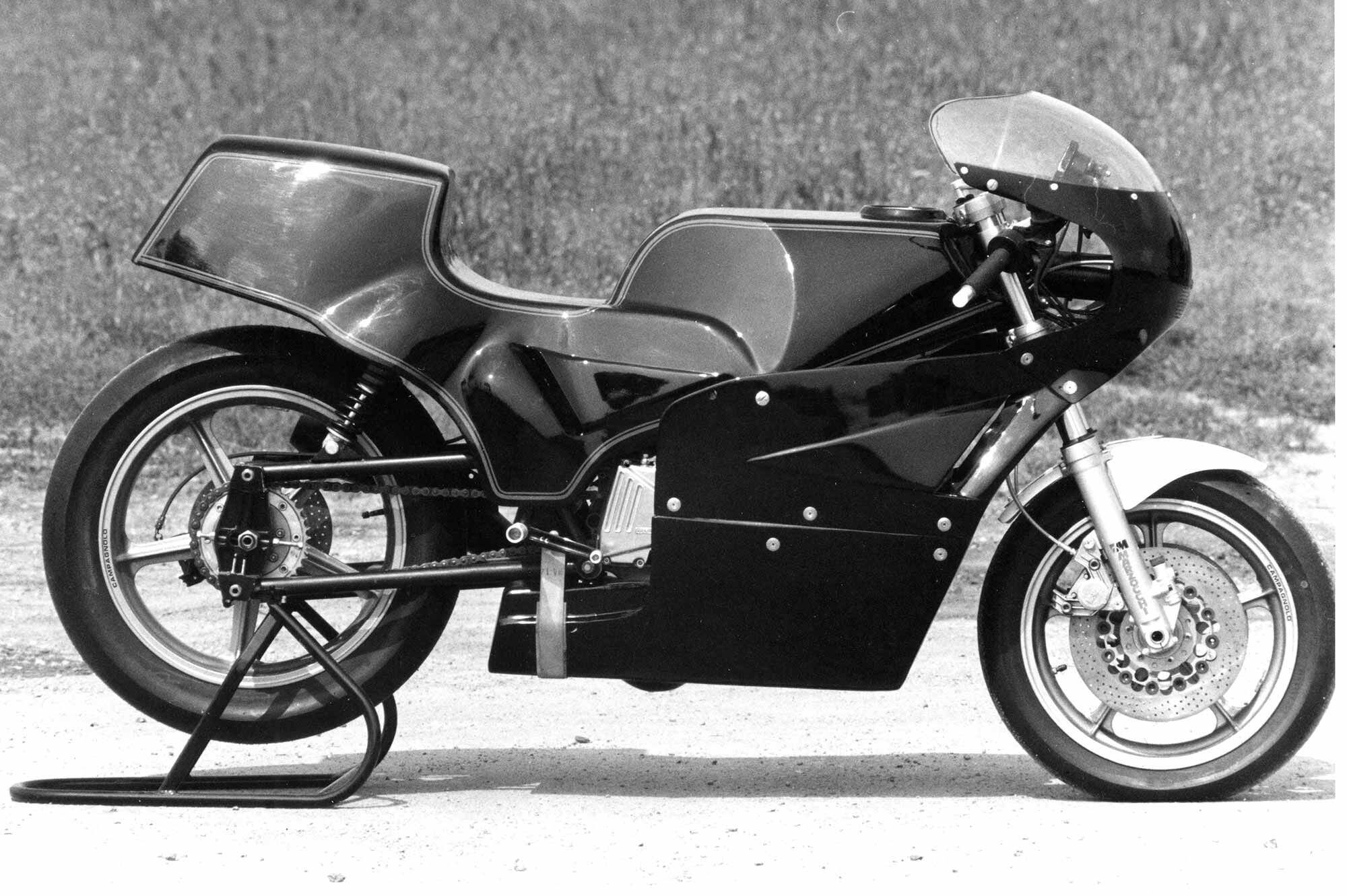 The Eagle 2 in profile. This right-side view clearly shows the parallelogram rear swingarm construction.