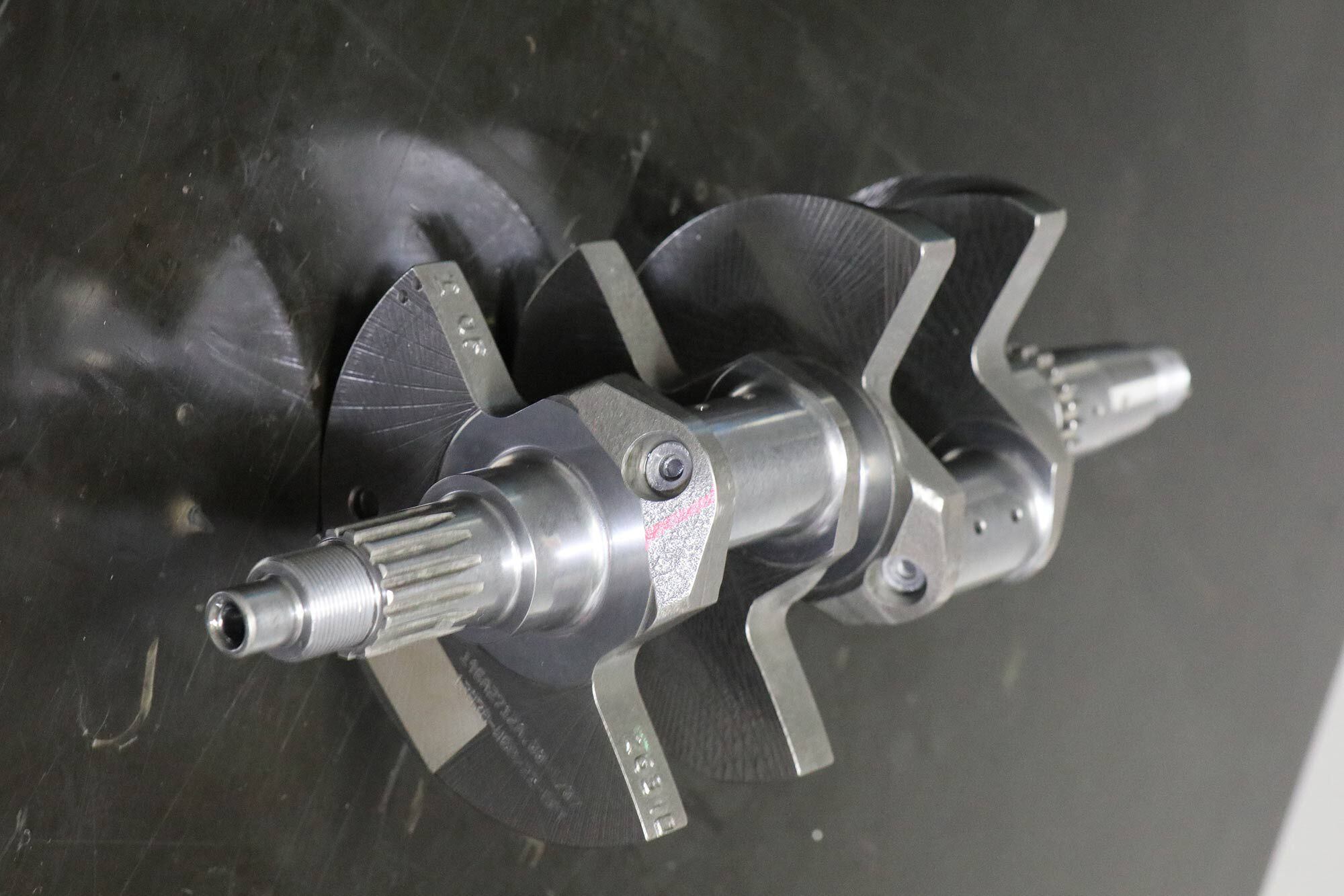 Crankshaft forgings are the same for both engines, with a 53.5mm stroke and crankpins set at 90 degrees for a superior balance. The Granturismo’s crank isn’t as finely finished, appropriate since the engine delivers “only” 170 hp at 10,500 rpm. In both units the crankshaft turns backward to reduce dynamic engine interference with the bike’s front end.