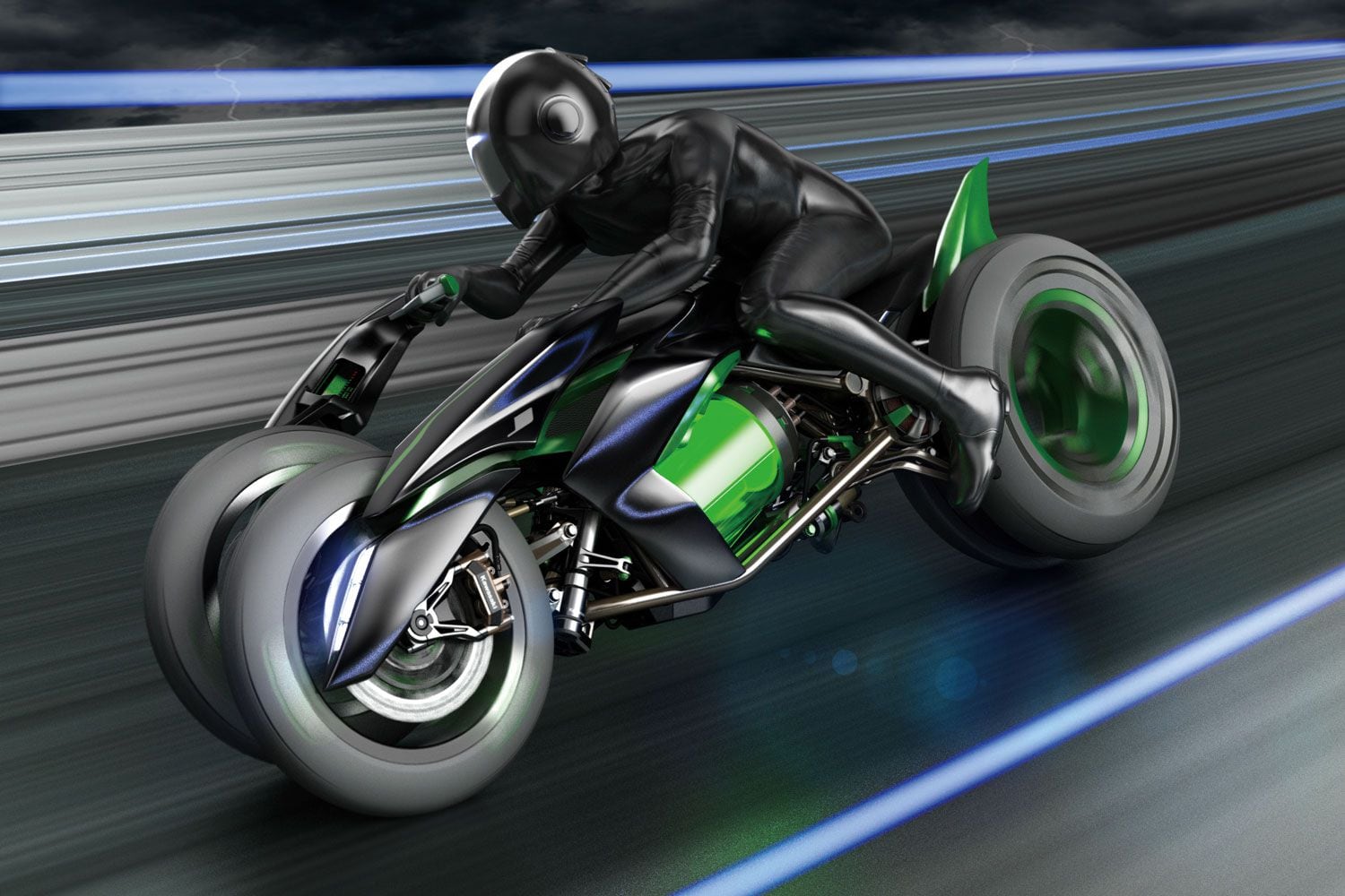Kawasaki’s radical Concept J set the tone for the company’s continuing interest in developing a high-performance reverse trike.