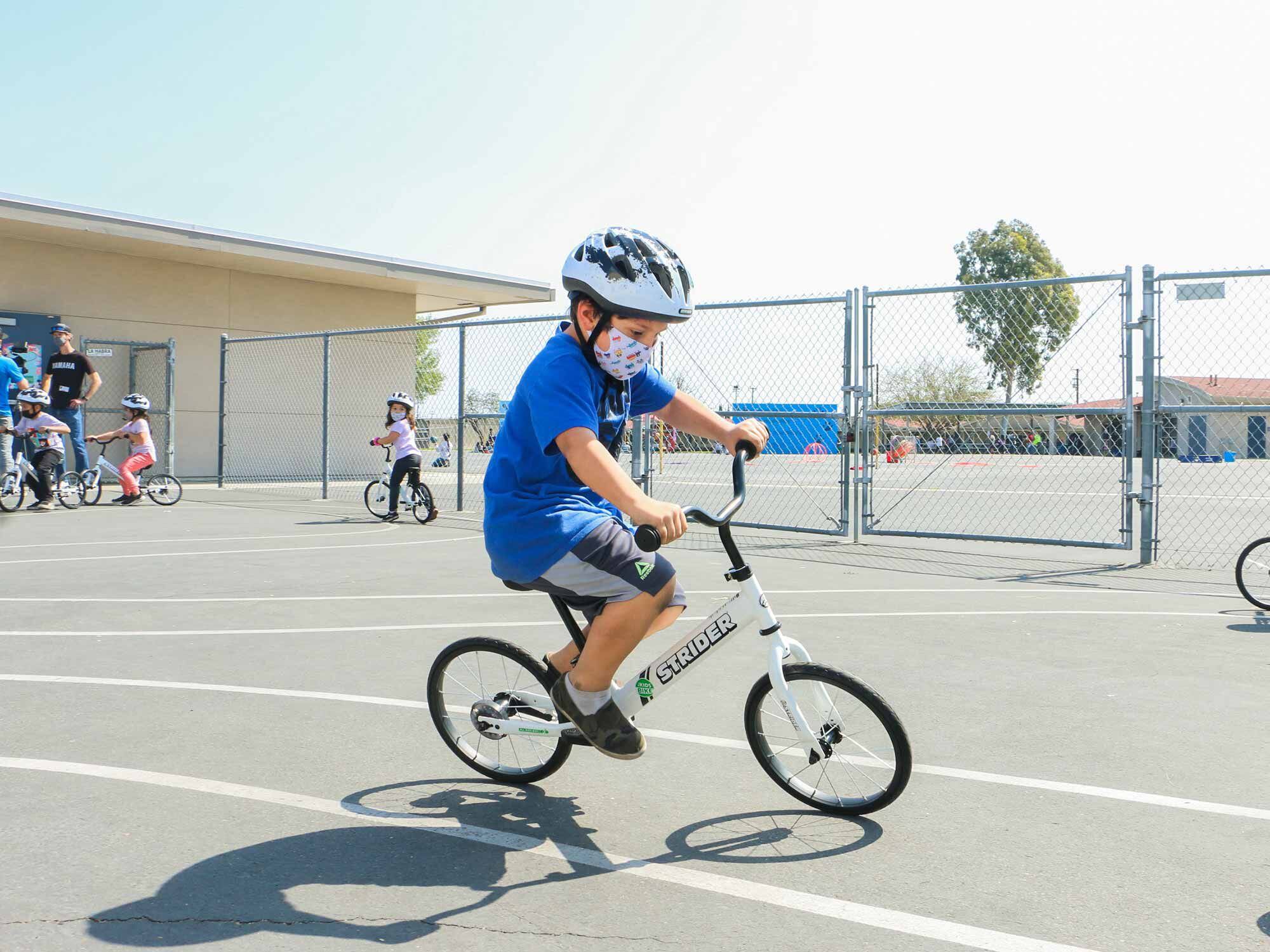 Learning to ride at Clara J. King Elementary in Cypress, California, thanks to Yamaha Motor Corp., USA, and All Kids Bike.