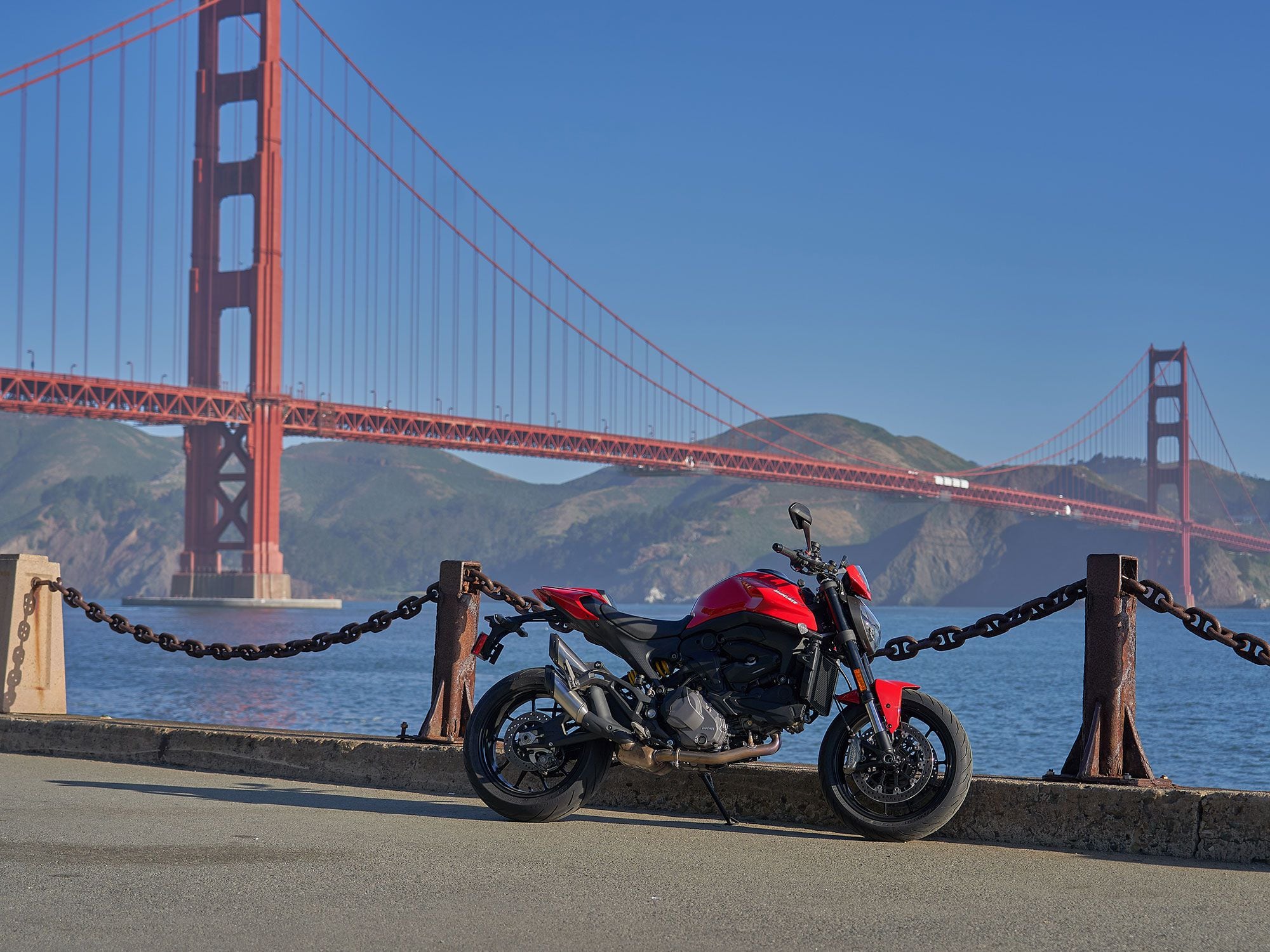 The 2021 Ducati Monster is available in red for $11,895 and in Aviator Grey or Dark Stealth for $12,095. The Monster +, which includes a fly screen and seat cowl, costs an additional $300.