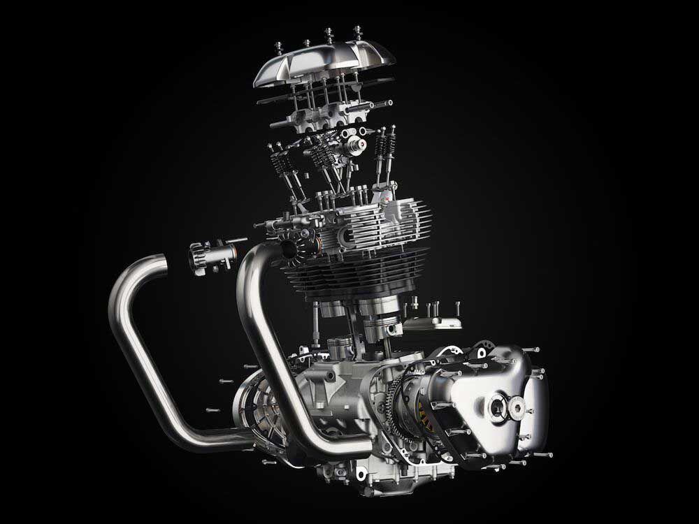 Royal Enfield’s 650 parallel twin utilizes a crossplane crankshaft. design.