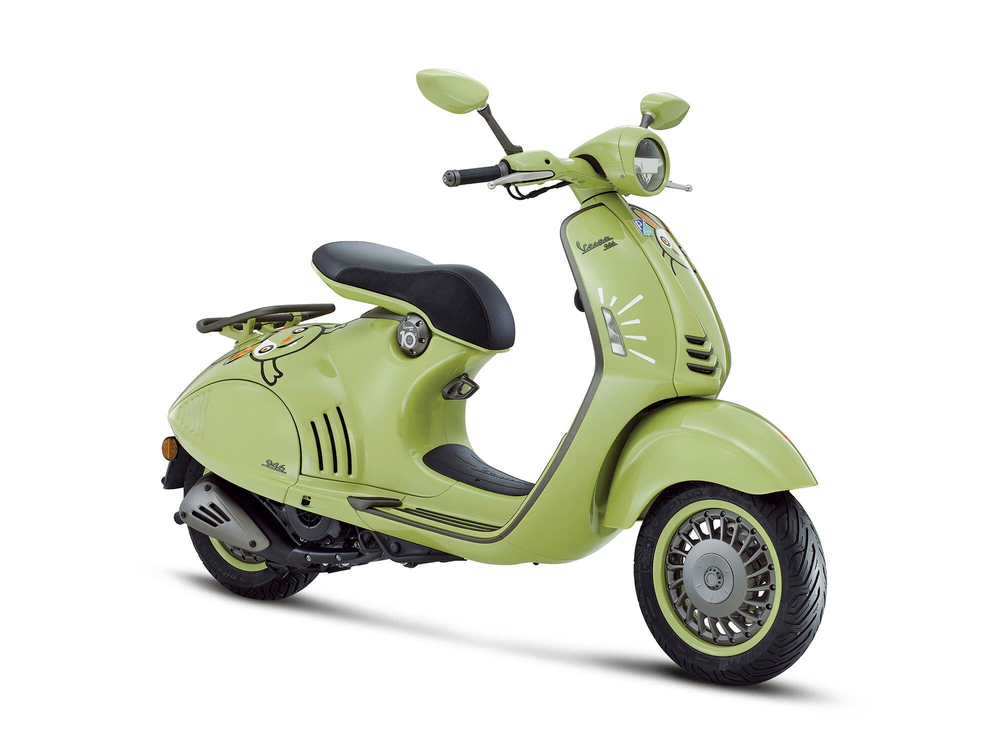 Vespa’s big news mostly came last year for their 75th anniversary. This year a special color and graphics treatment is the key difference for the tenth anniversary edition Vespa 946.
