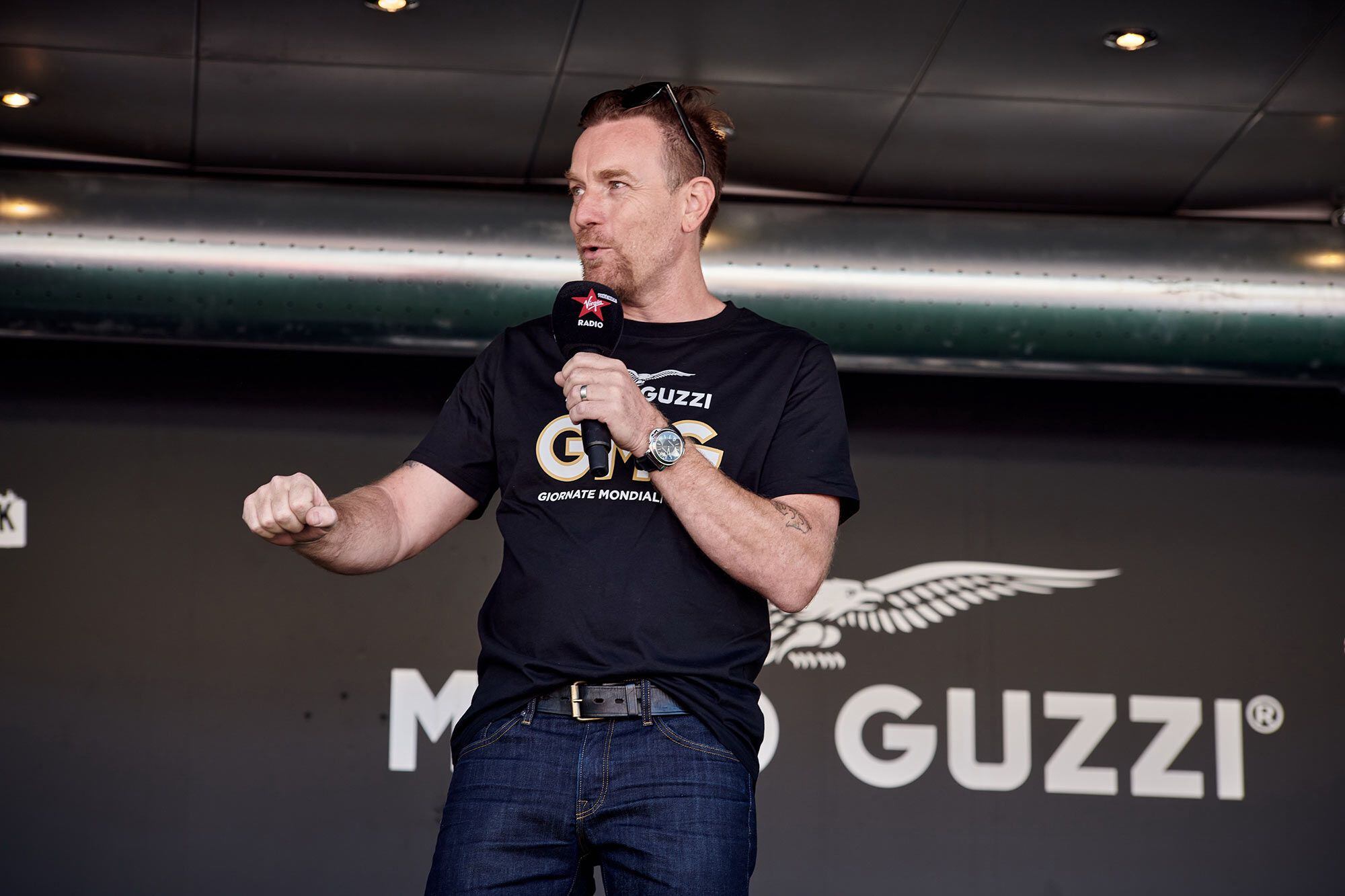 Ewan McGregor was—natch—at the GMG, and in fine form. He’s not a newcomer to the brand either, having owned a Le Mans as his first Moto Guzzi and riding a V85 TT today.