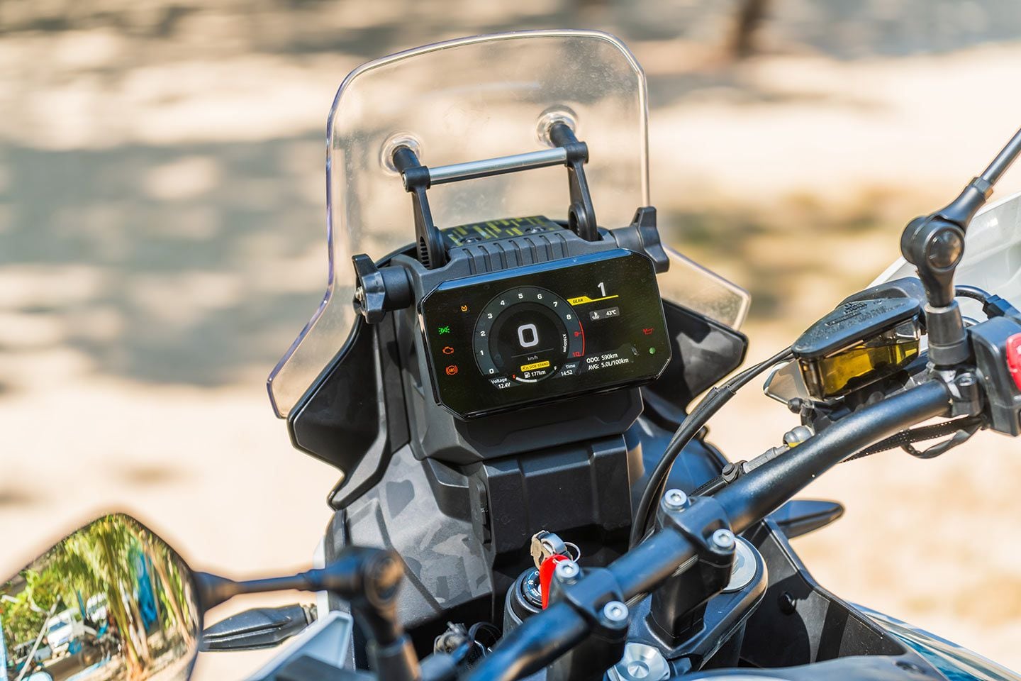 Things you did not used to expect on a $6,500 motorcycle: a 5-inch TFT, toolless adjustable windscreen, and USB connector.