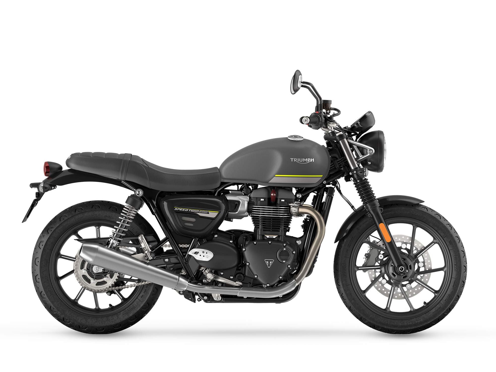 The Street Twin is renamed the Speed Twin 900 for 2023, and is available in this new Matte Silver Ice color scheme.