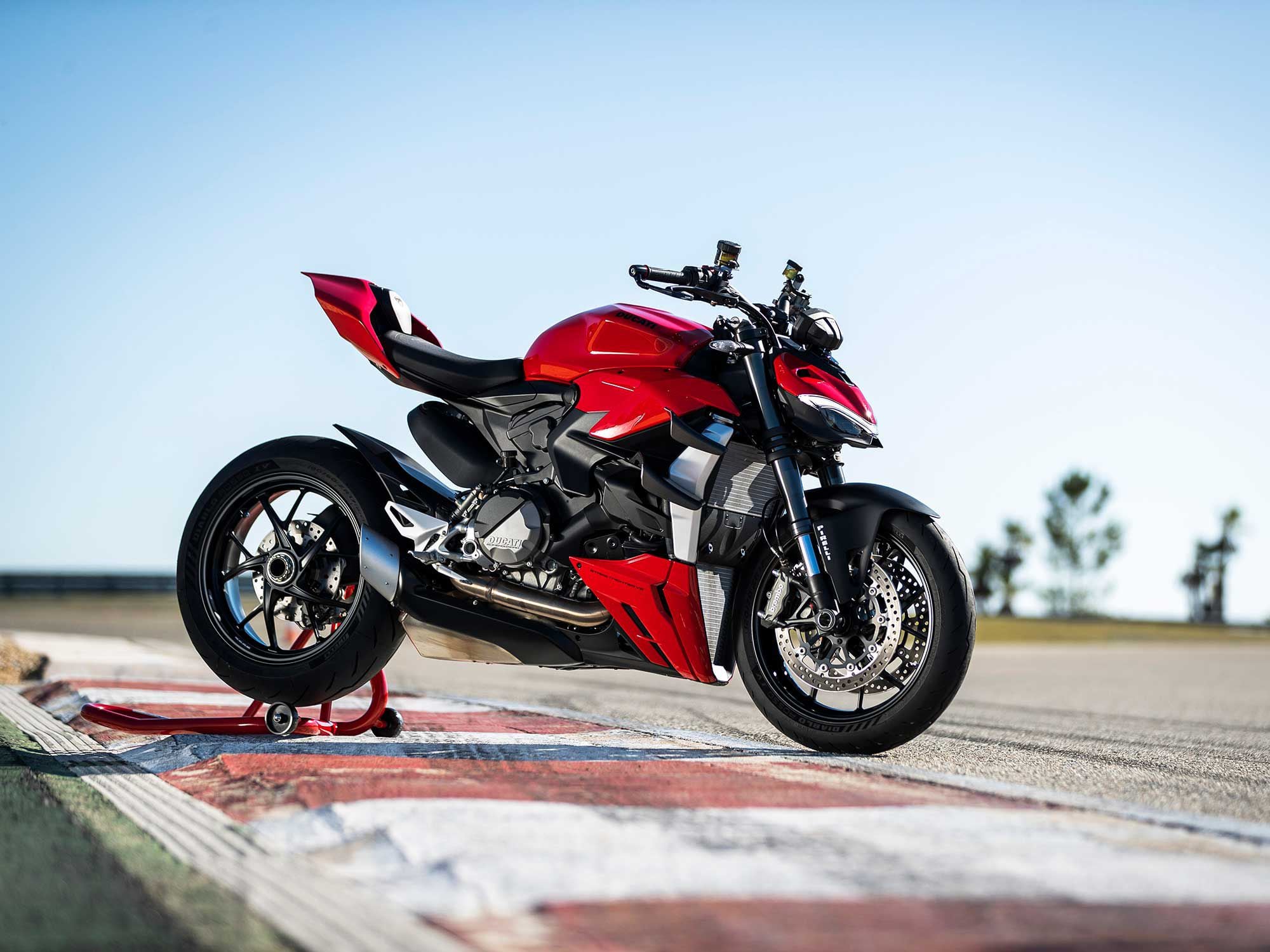 The Streetfighter V2 retails for $16,995, while Ducati offers a number of performance-minded accessories via its parts catalog, including this biplane winglets fitted to our test unit at the racetrack.