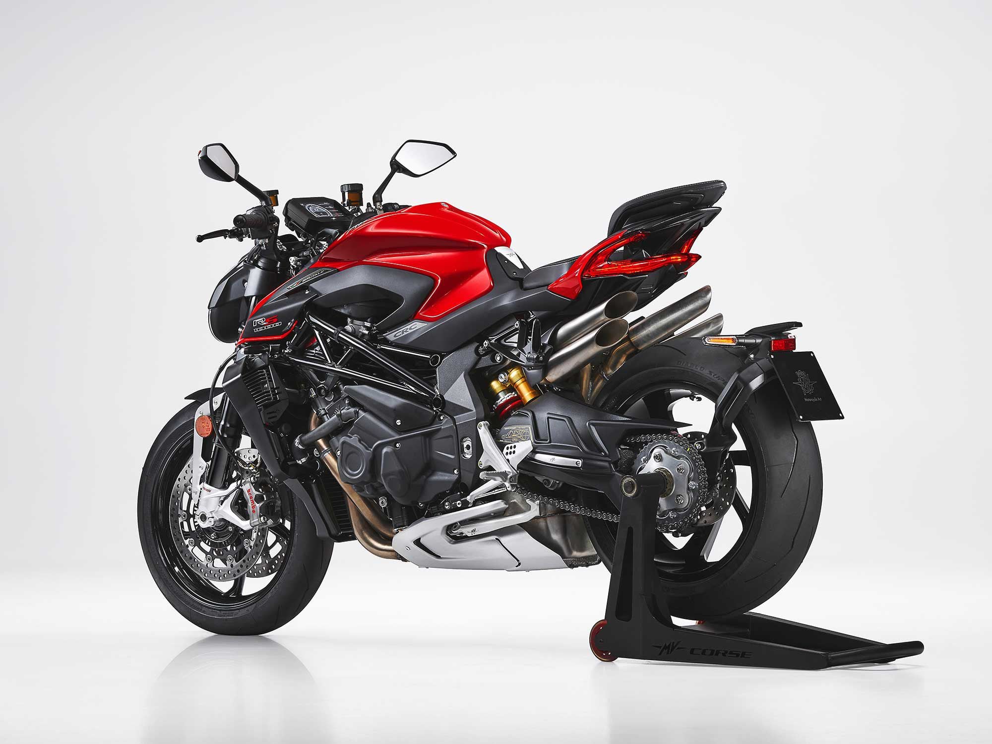 Along with the engine updates, the Brutale gets a new upswept four-pipe exhaust.