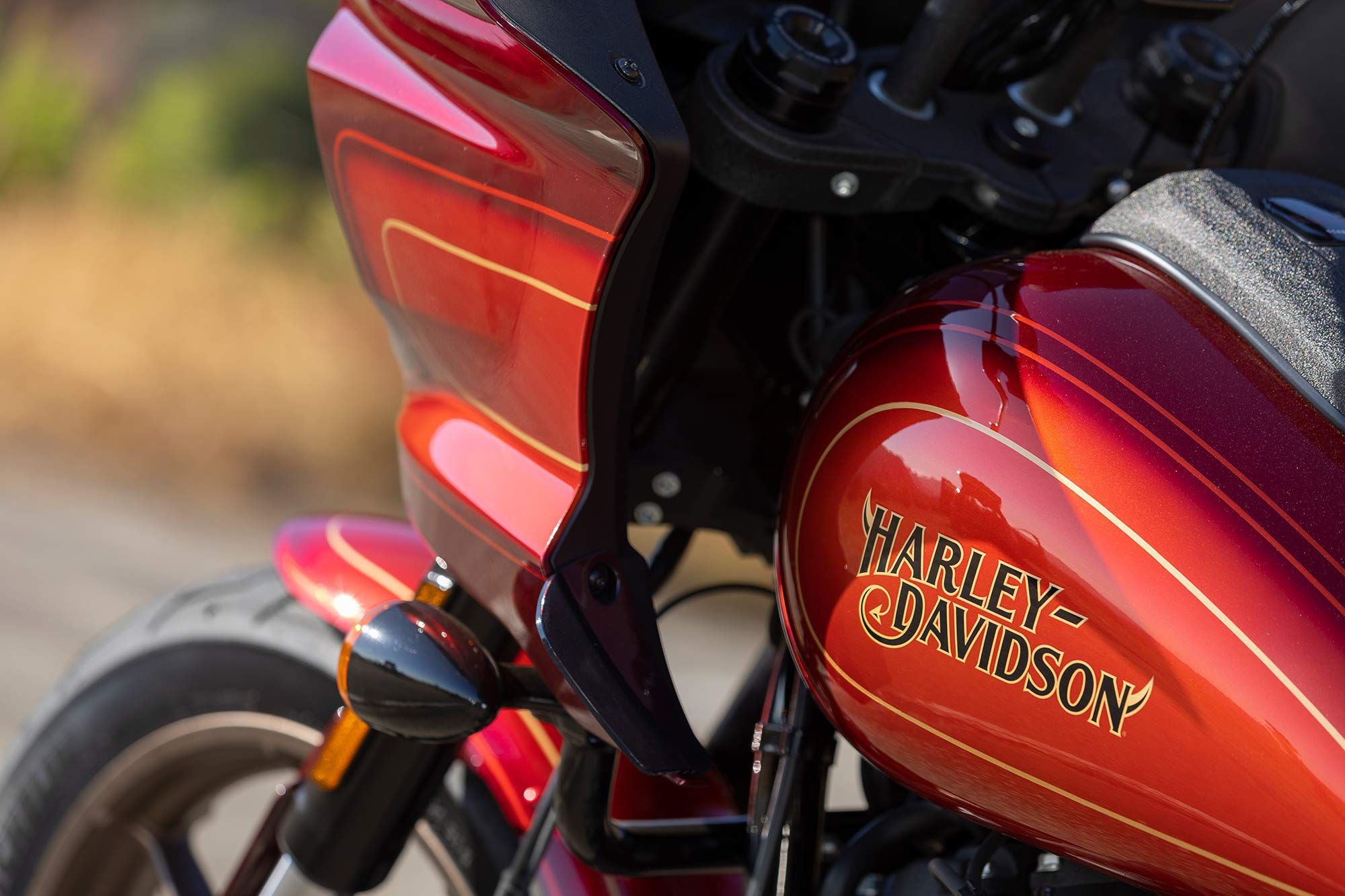 Horns and a tail adorn the Harley-Davidson painted tank badge on the limited El Diablo model.