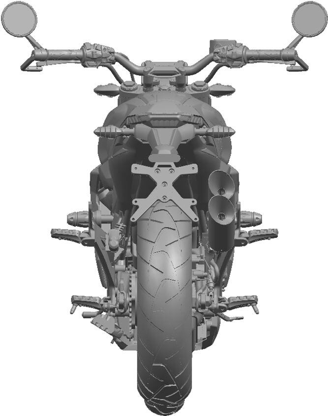 The twin exhausts follow the stacked arrangement seen on past Zontes bikes, and the engine looks to be externally similar.