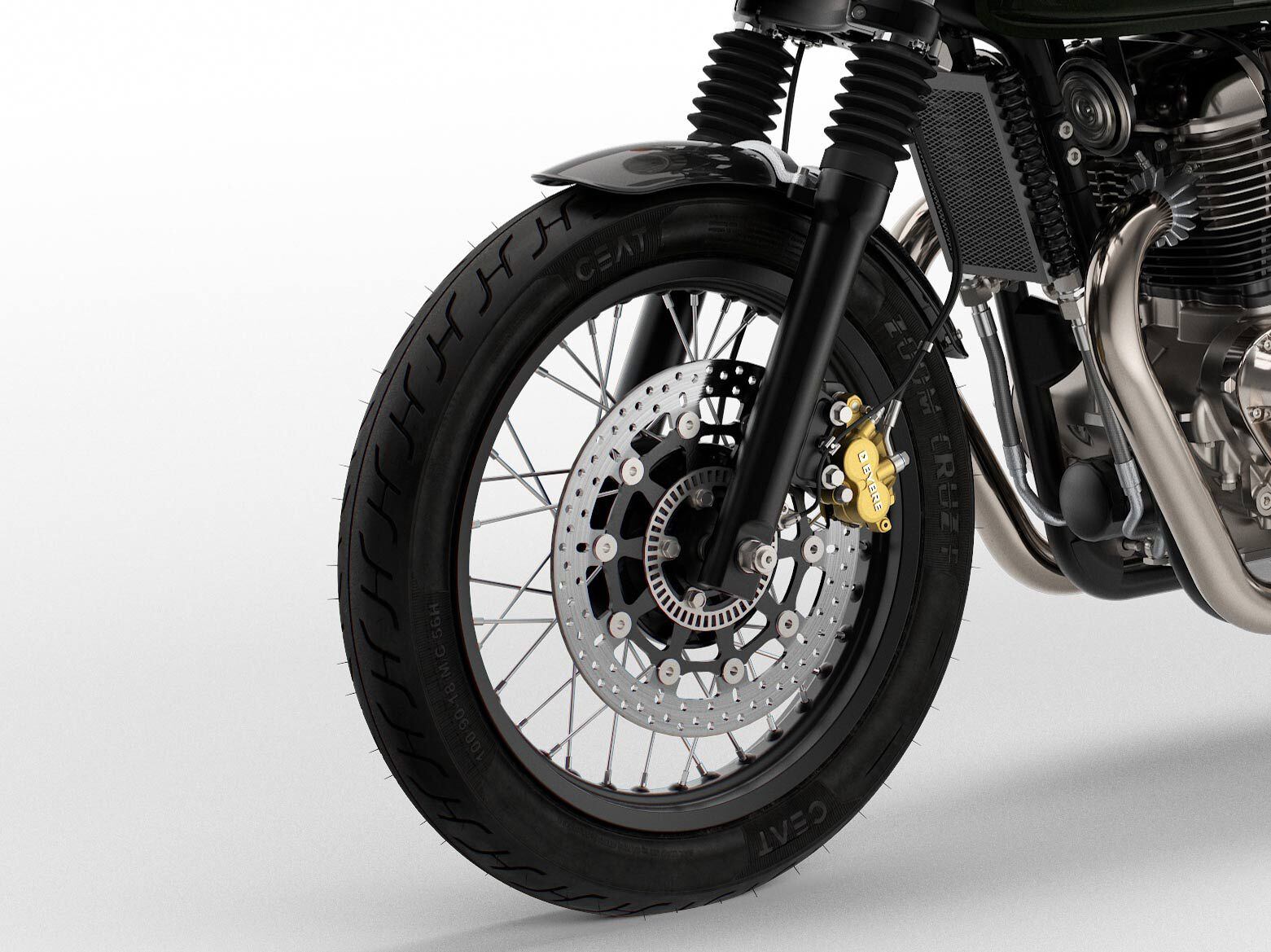 The 320mm disc and twin-piston floating ByBre caliper do an admirable job of slowing the GT 650 down on a fun ride through the canyons, providing decent feel without being overly responsive.