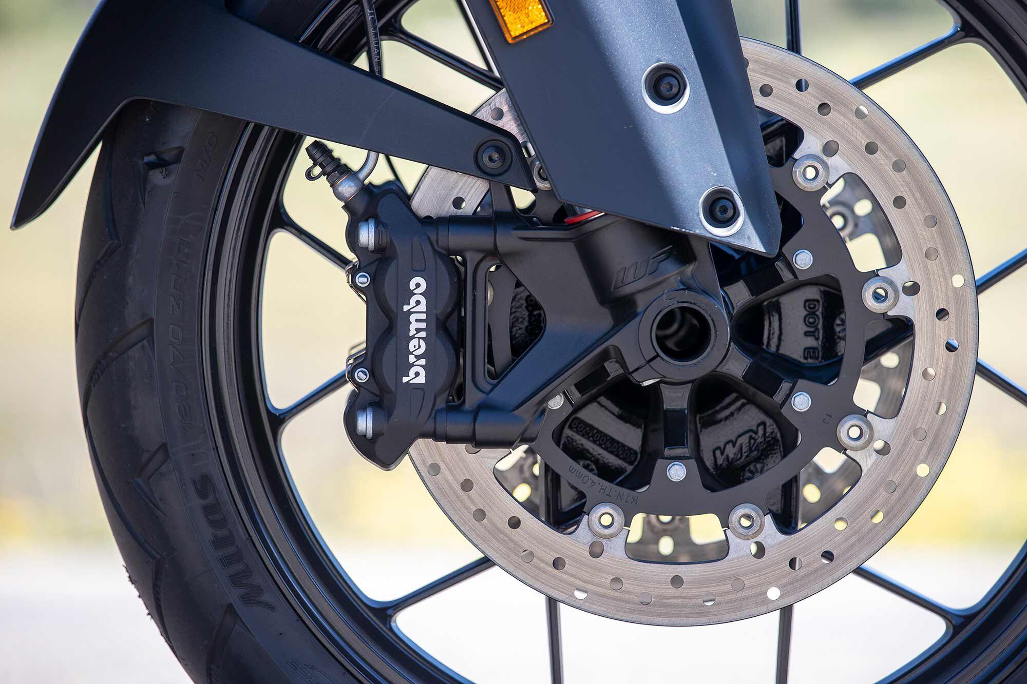 Radial-mount Brembos with 320mm discs here too, aided by lean-sensitive ABS.