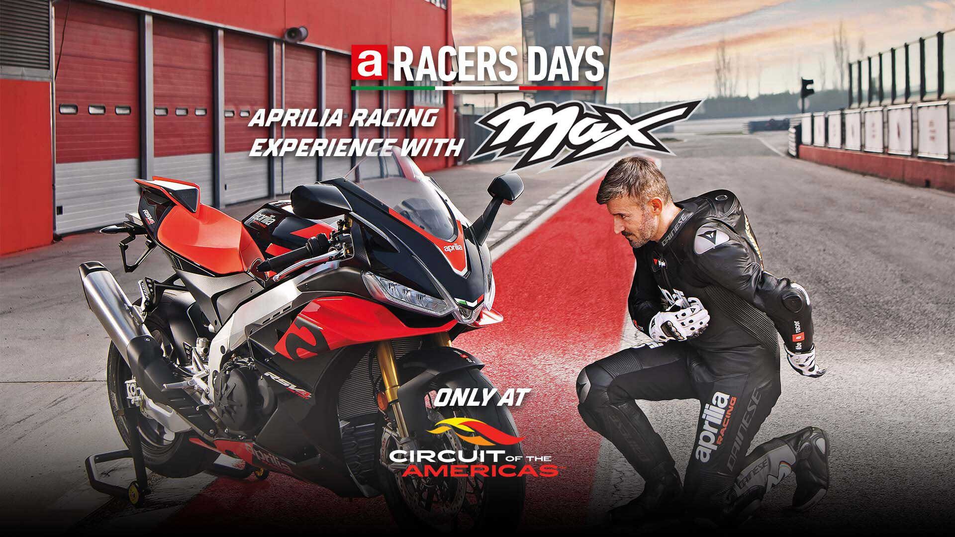 Max Biaggi will coach five lucky participants during the VIP Experience package at Circuit of The Americas Aprilia Racers Days event.