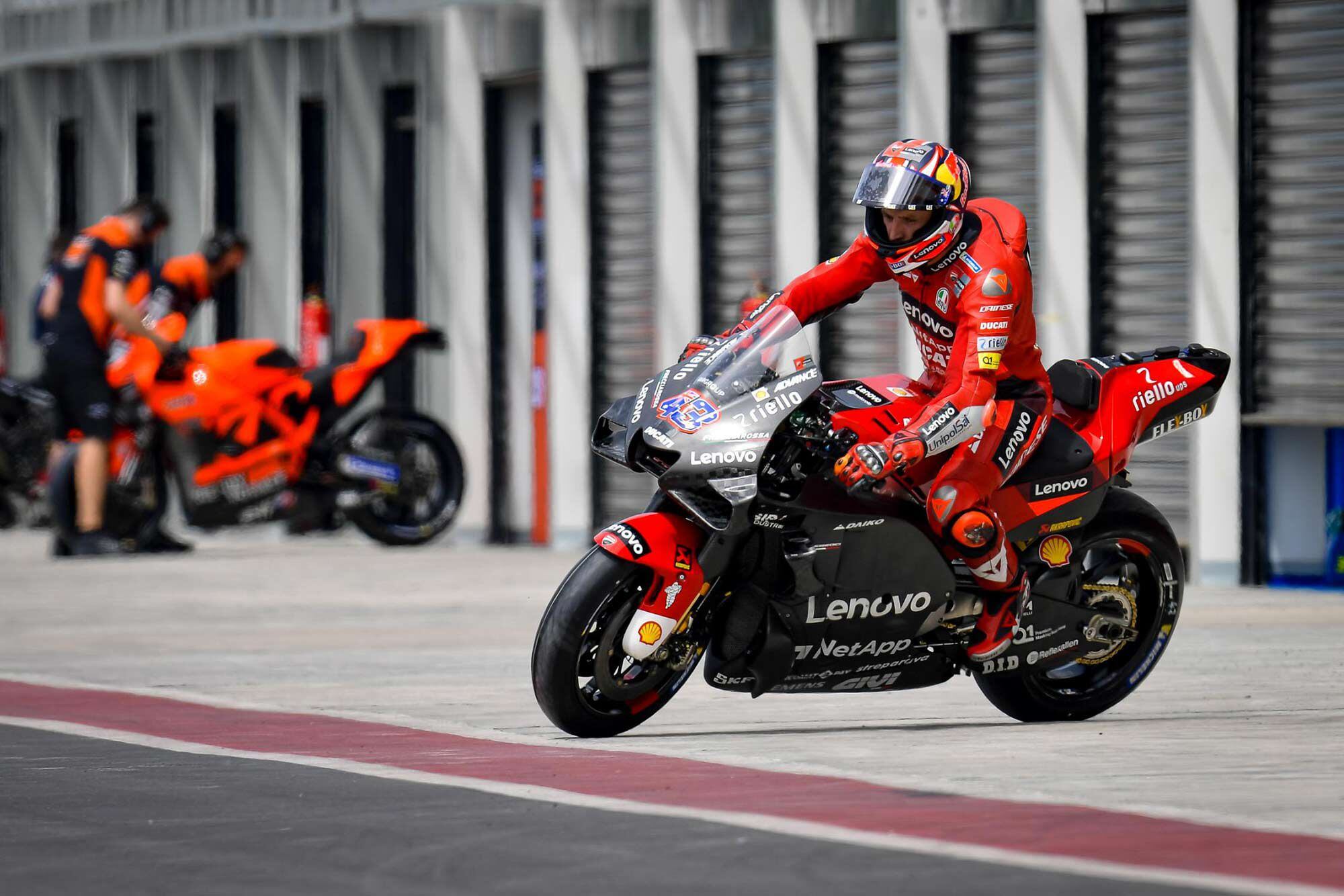 Riders were in and out of the pits on three lap outings to collect feedback on bike setups and part testing.