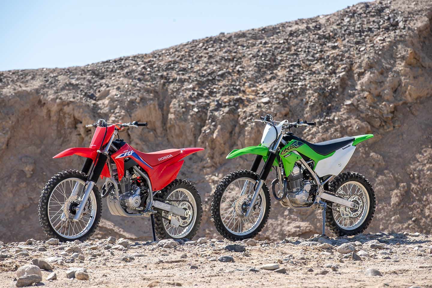 Honda CRF250F vs. Kawasaki KLX230R Comparison Test Review Cycle
