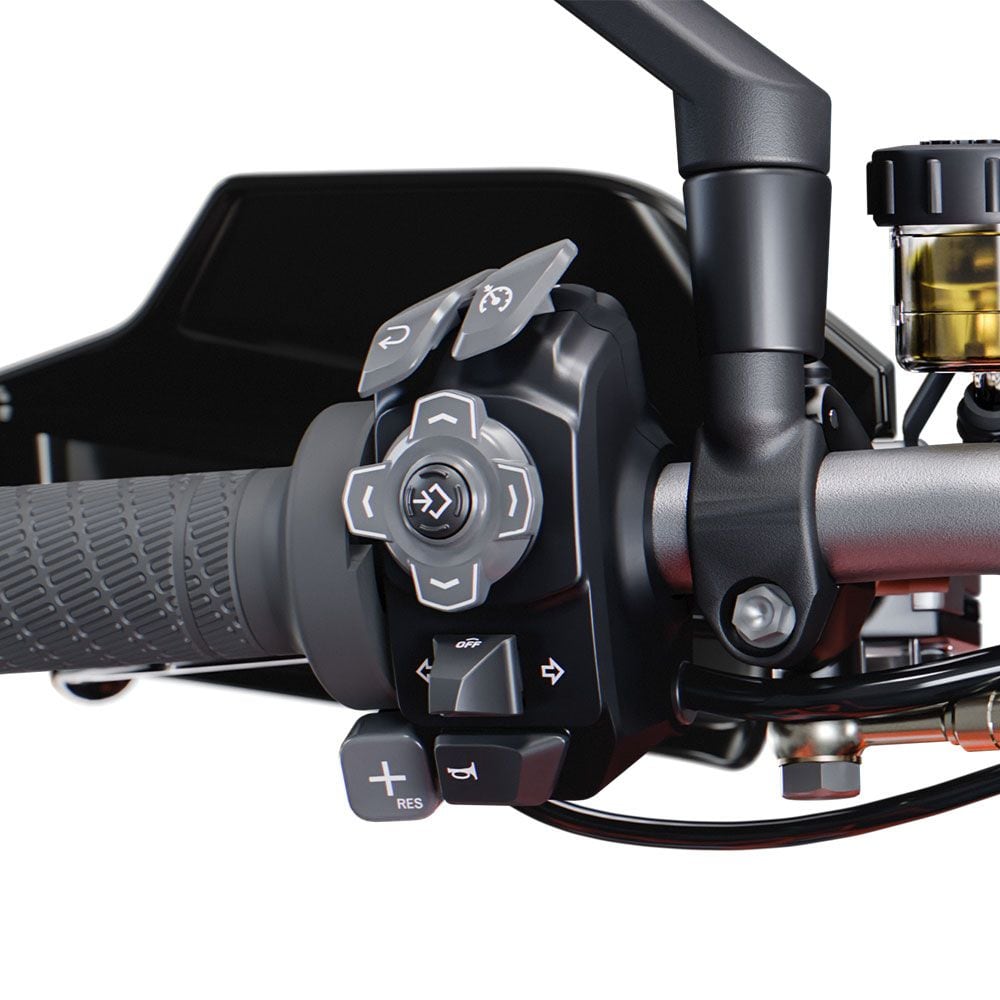 KTM’s latest switch gear enables easy rider-aid setting adjustment, and includes paddles for easily changing MTC slip settings.