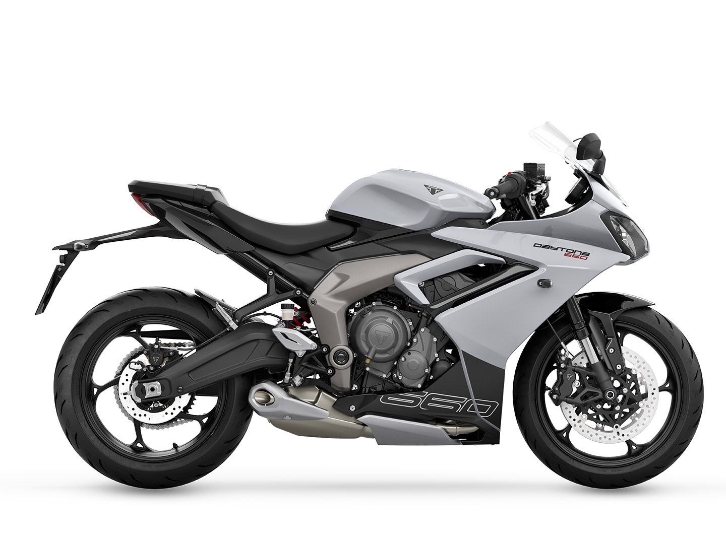 Right-side view of the Daytona 660 in Snowdonia White.