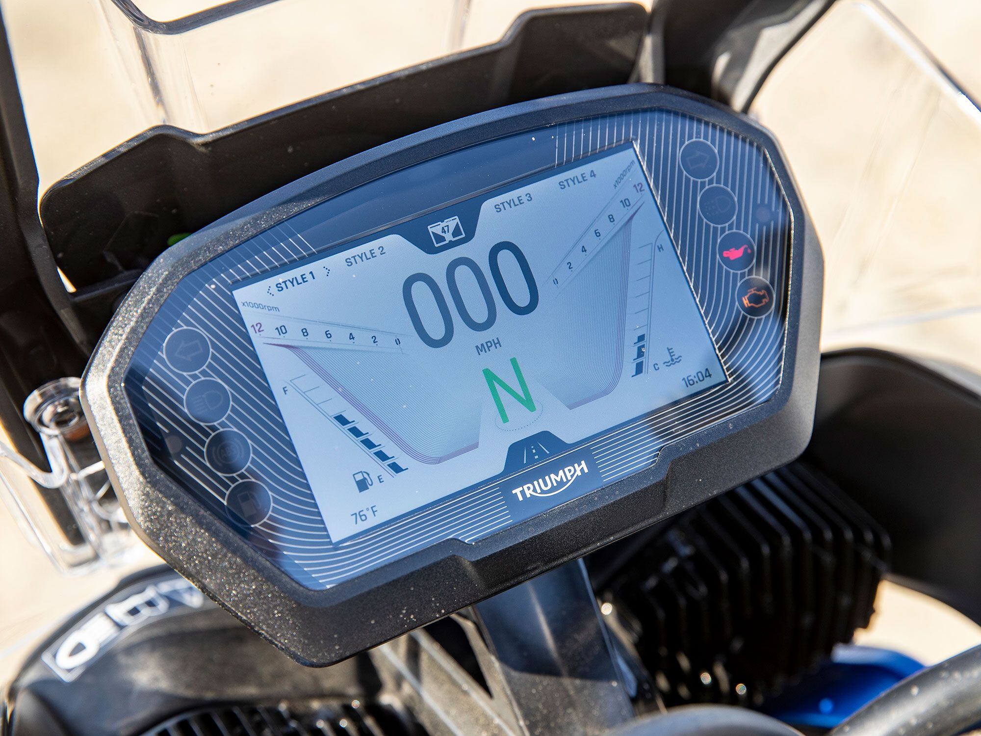 The 5-inch display screen on the Tiger 850 is 2 inches smaller than the Rally and GT models.