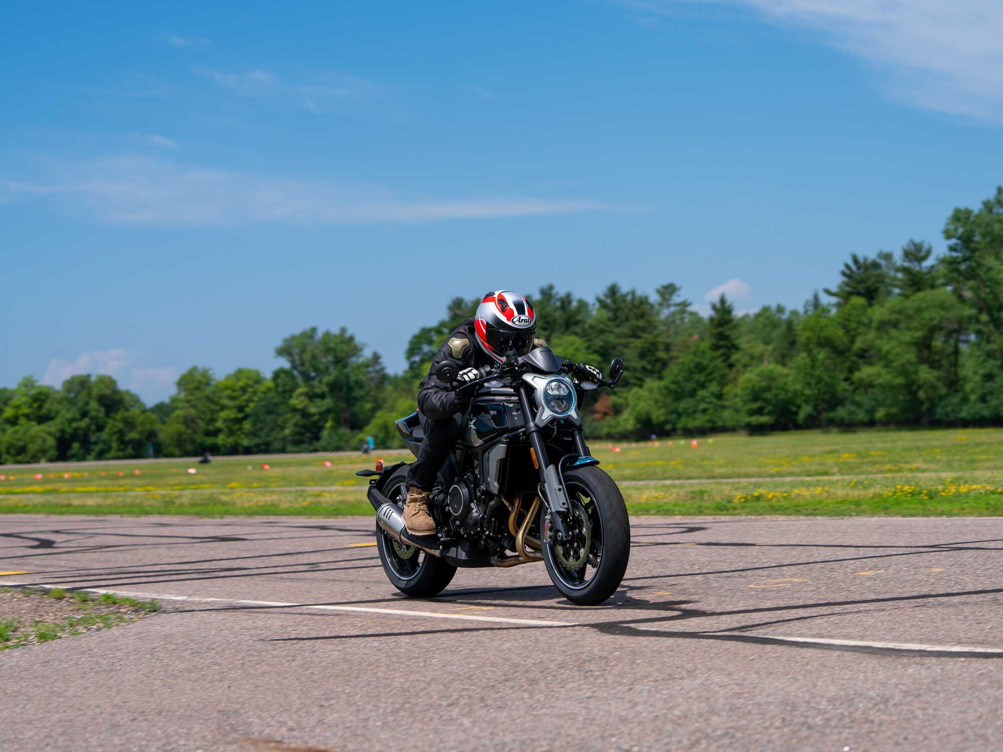 The 700CL-X felt good in full tuck, a position definitely needed to achieve triple digits.