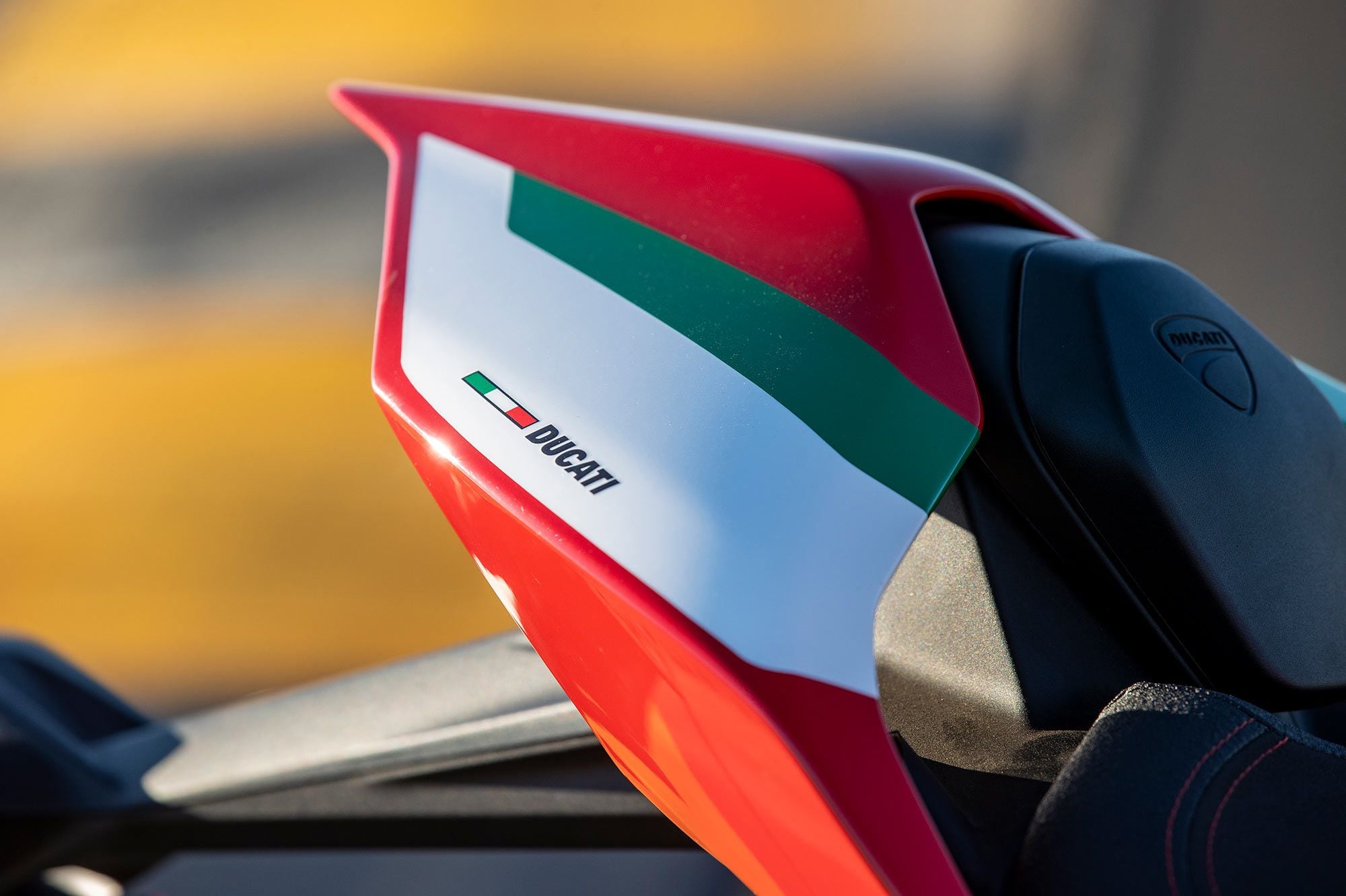 The tricolor paint is reminiscent of mid-’80s Ducatis.