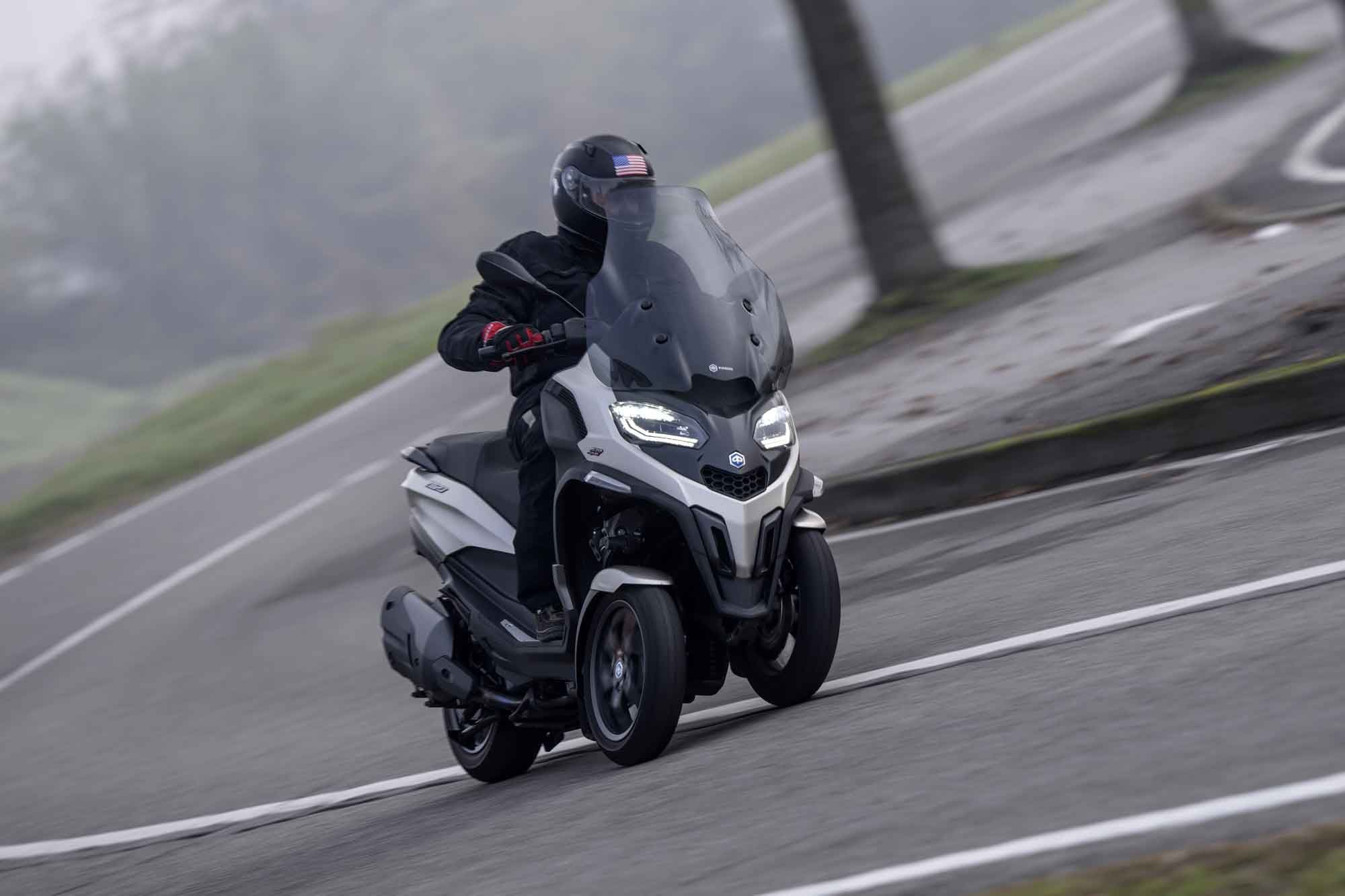 Piaggio’s MP3 530 HP excels in wet and cold conditions.