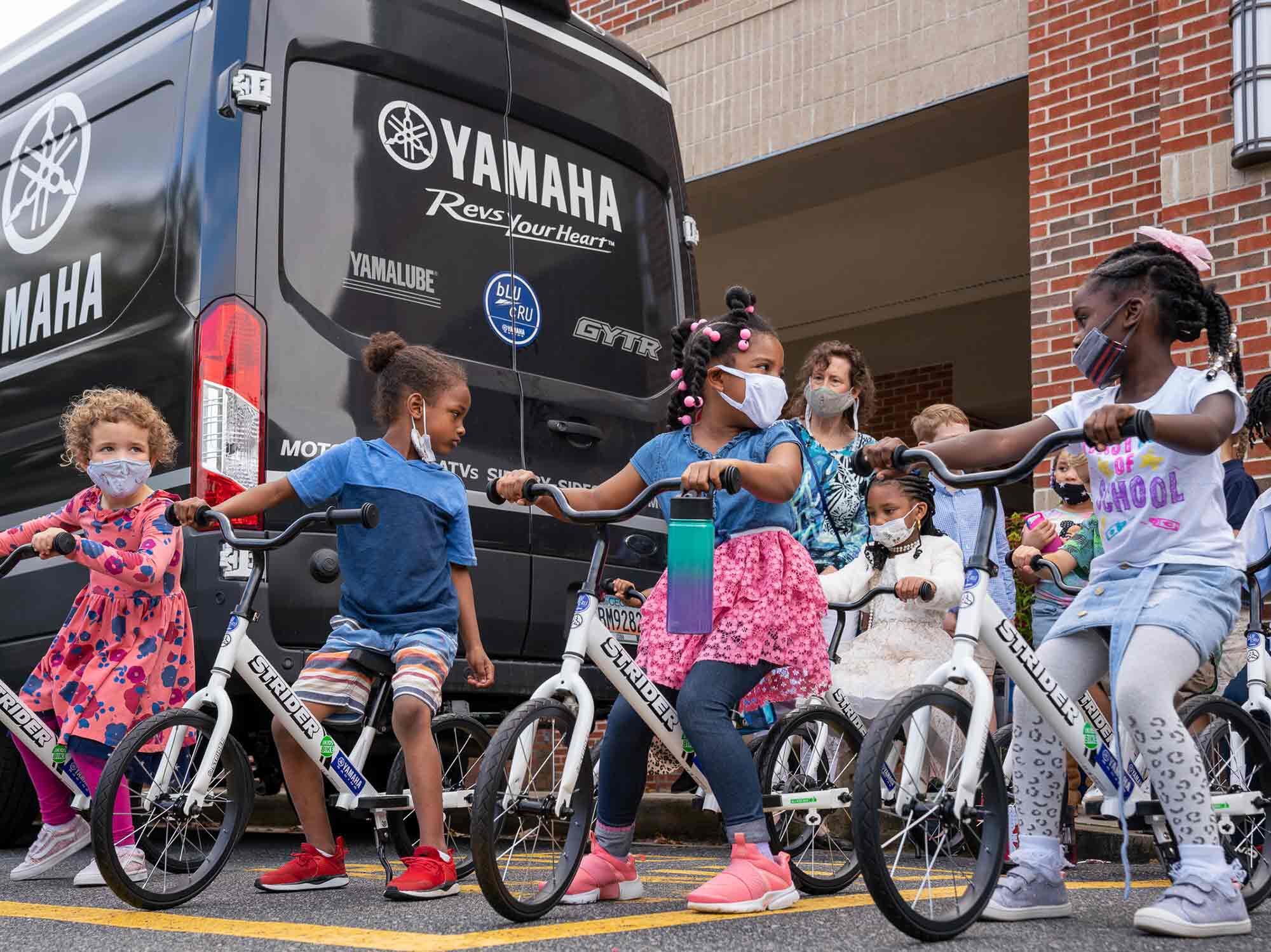 Yamaha Motor Corp., USA, and All Kids Bike deliver bikes to A.L. Burruss Elementary in Marietta, Georgia.