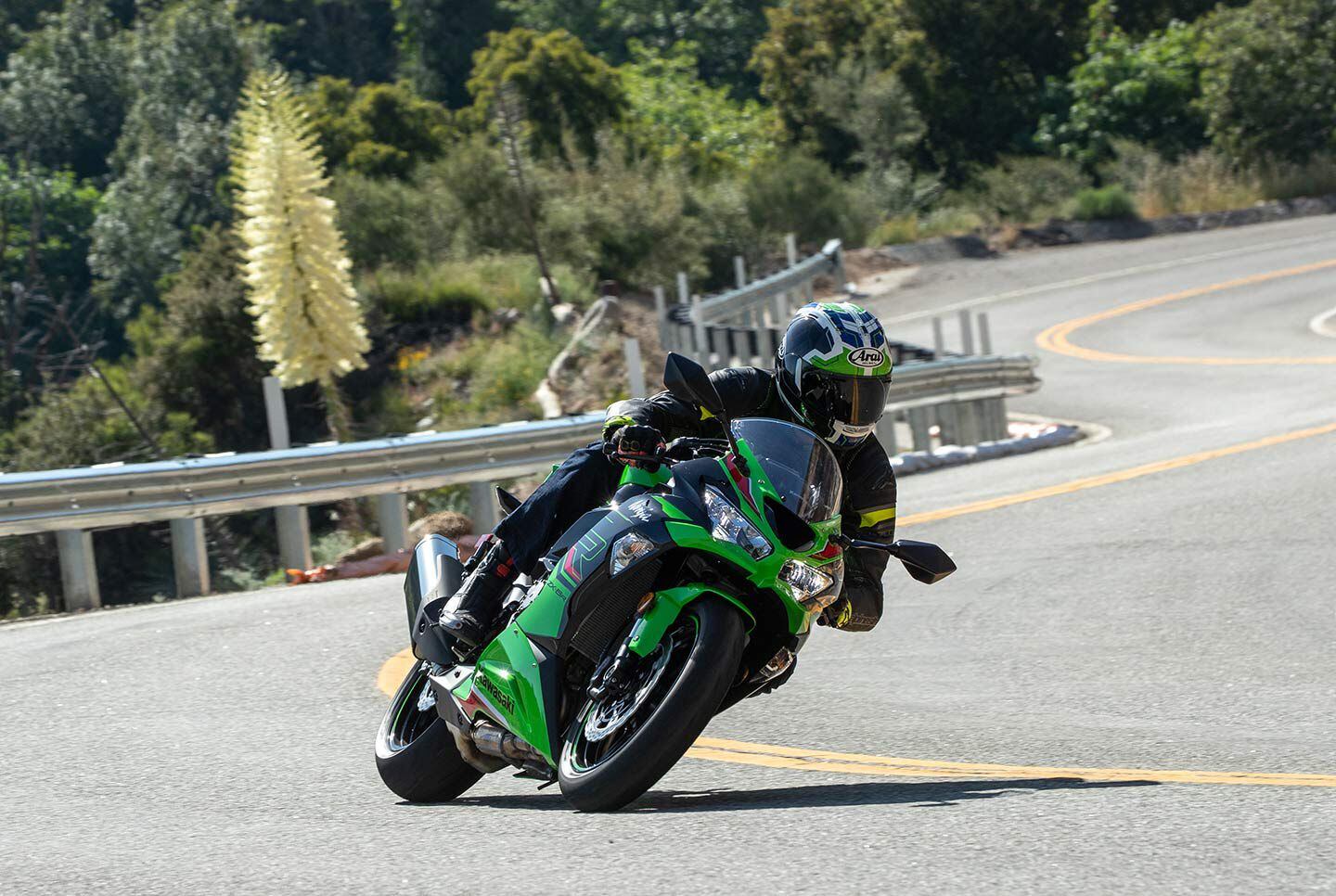 The combination of flexible, 636cc engine and sporty chassis makes the ZX-6R an absolute blast to ride in the canyons.