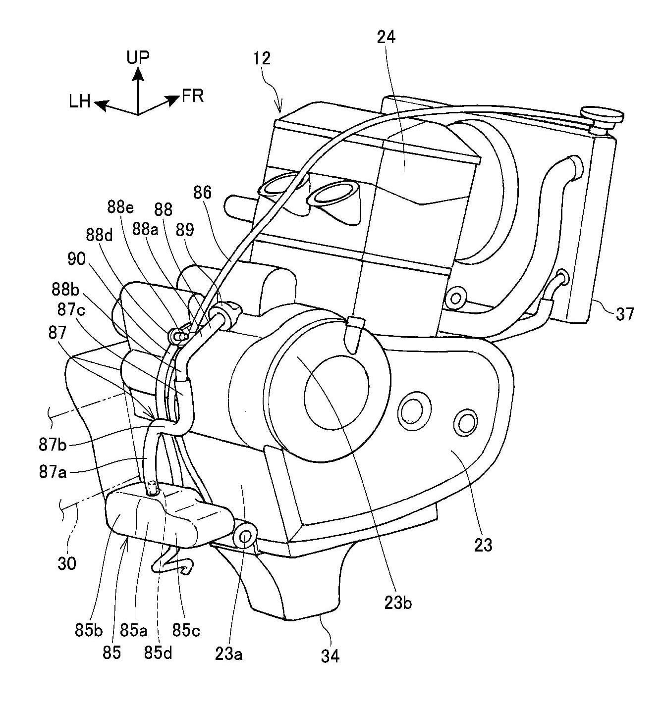 In this image you can see the engine, and more importantly the odd location of the coolant overflow tank and filler.
