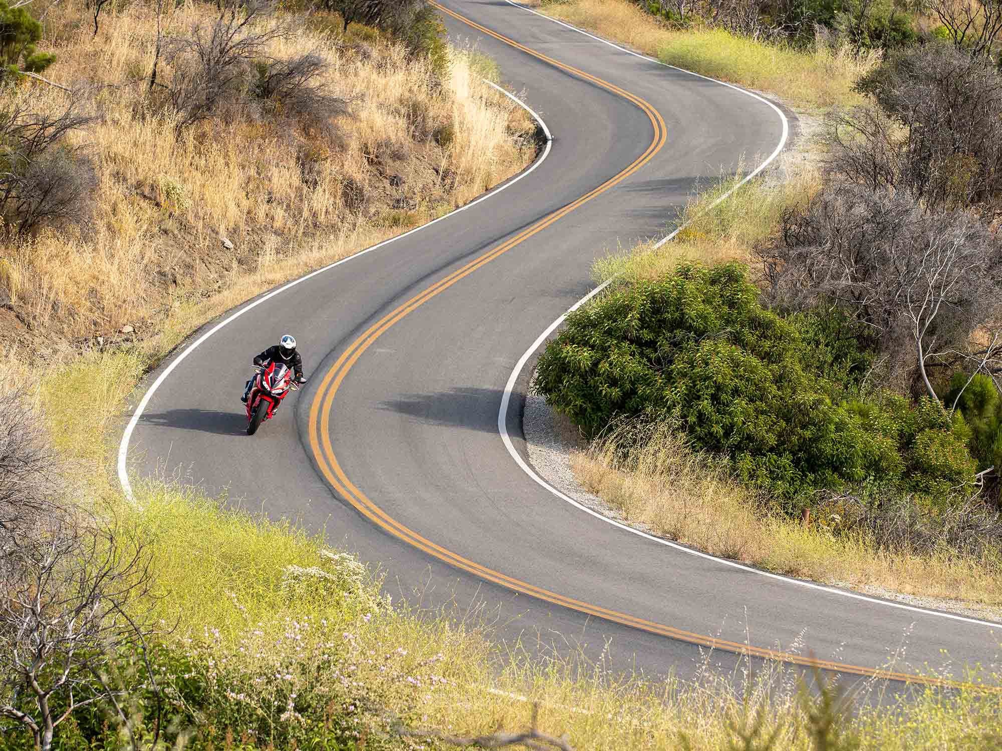 The roads are a hoot on Honda’s CBR500R and CB500F models. Seriously, we’ll be taking the long way home.