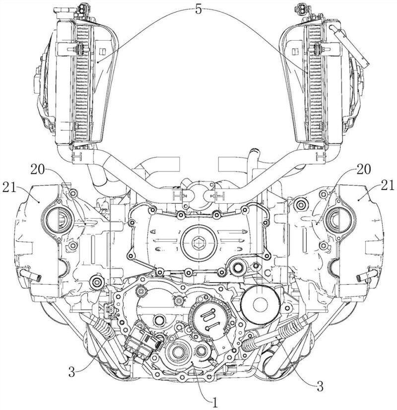 Like the Gold Wing, the new engine will use a pair of side-mounted radiators that are fed air by ducts on the side of the motorcycle.