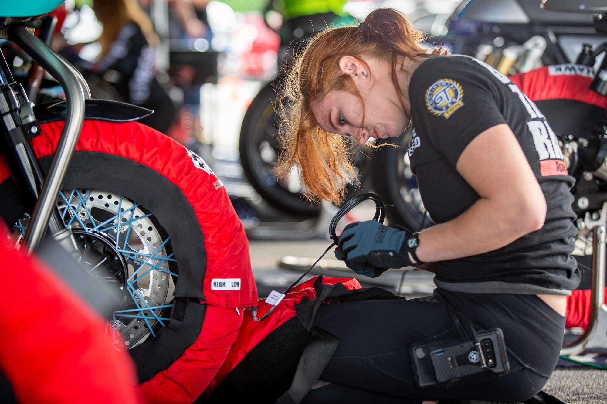 Ash Truxal gets the tire warmers going during the Sportbike Track Time day at Barber.