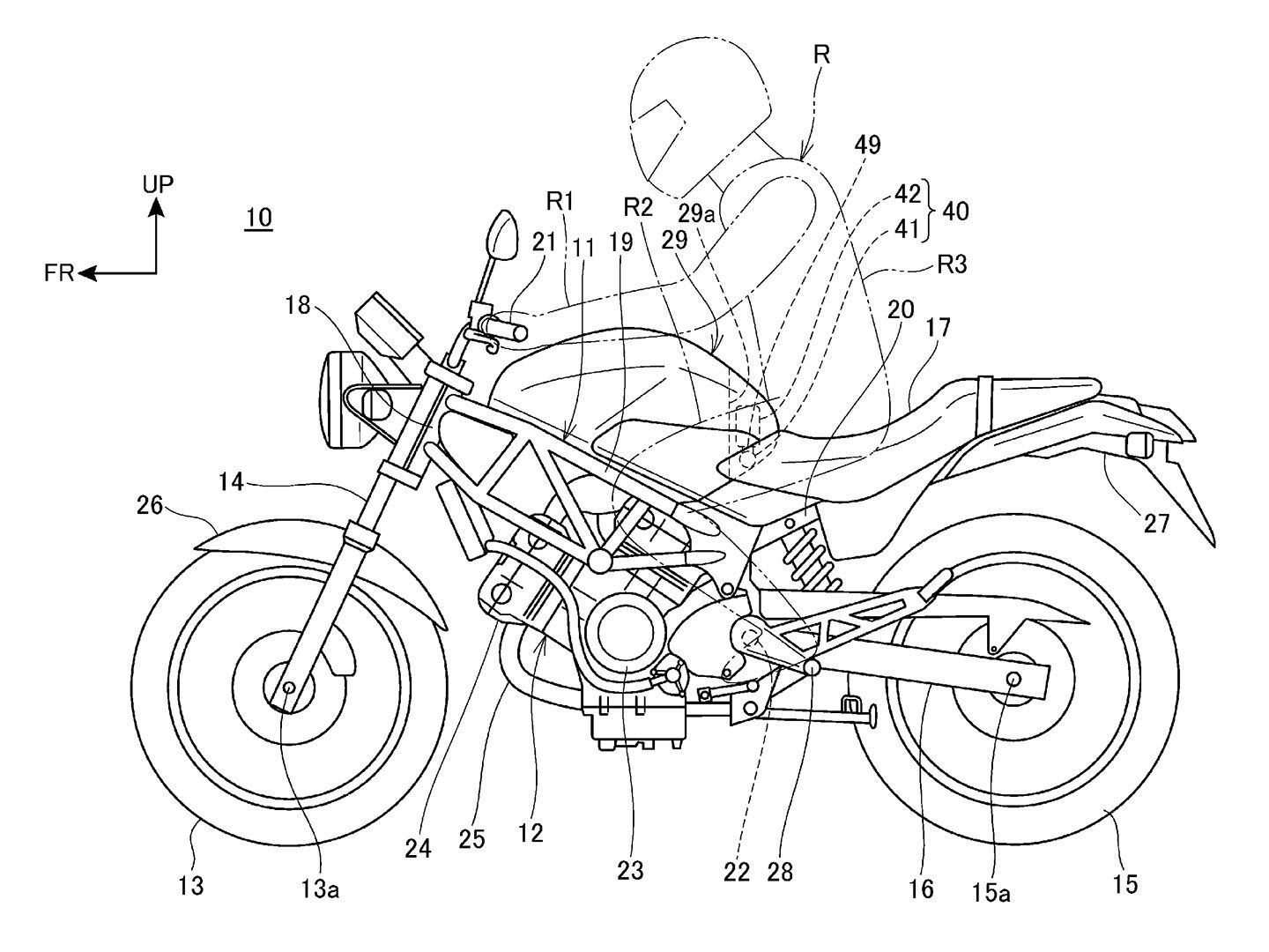 This illustration shows how the airbag would deploy from in front of the rider.