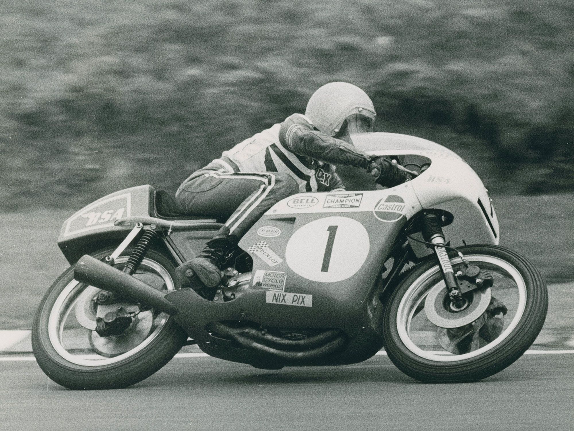 Mann at Brands Hatch, 1972, on a BSA Rocket III during the Transatlantic Match Races.
