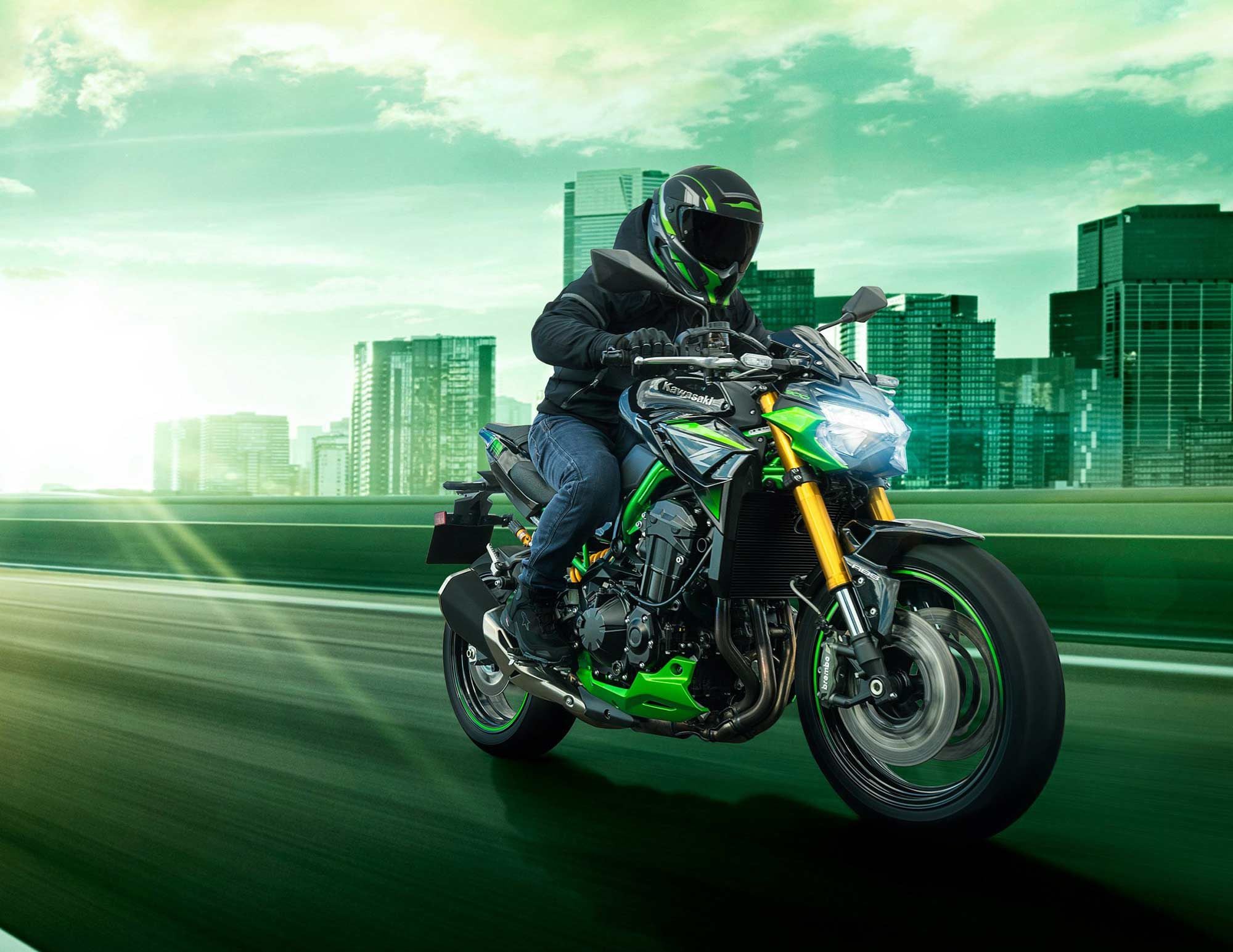 The Z900 SE joins Kawasaki’s super naked stable for 2022, with tighter styling and brake and suspension upgrades.