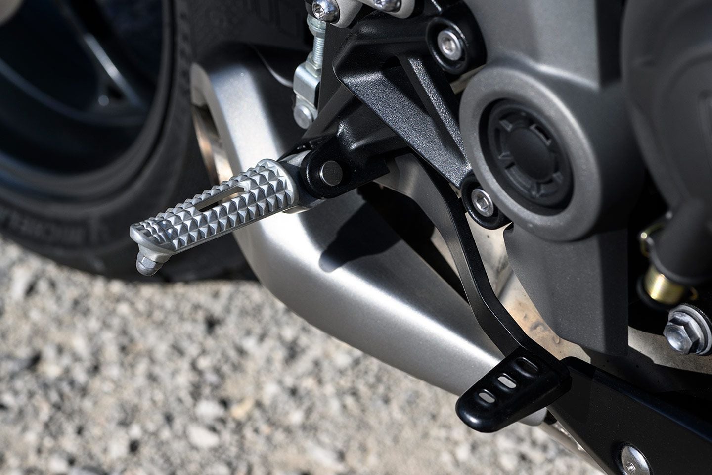 The footpegs are set at a sporty but not torturous level.