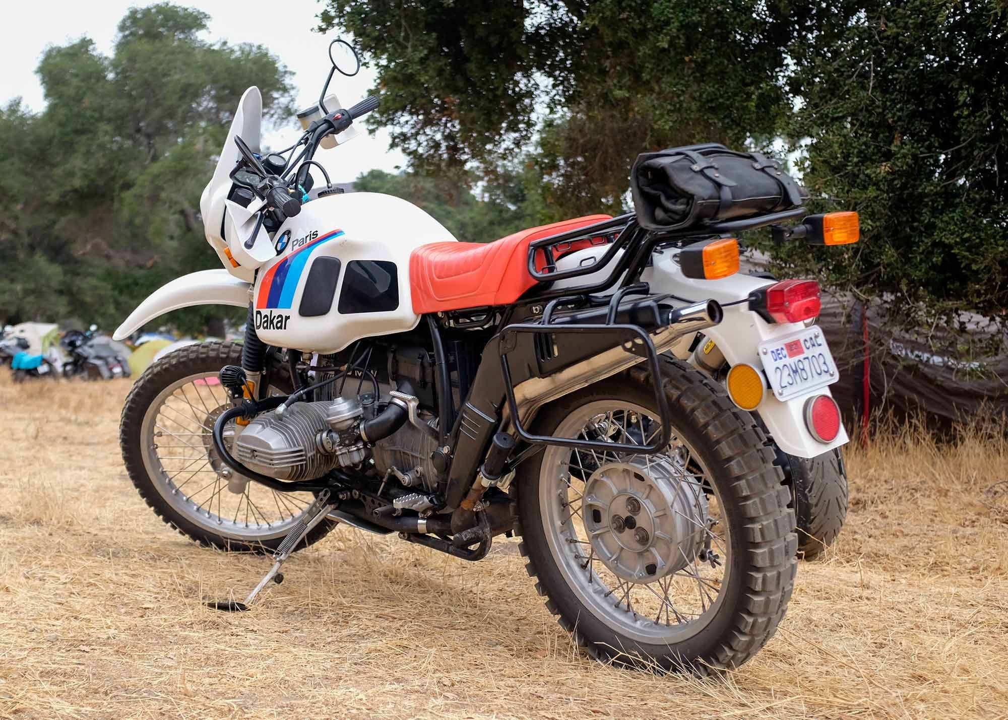 Although most riders arrive on modern machines, this prime example of a BMW R80 G/S Paris Dakar stole the show.