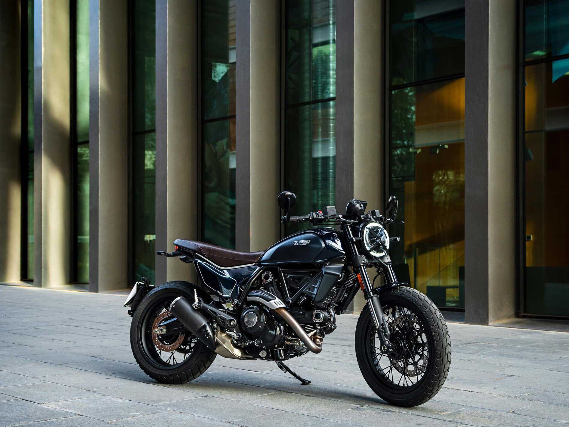 Wire wheels and a dark motif set the 2023 Ducati Scrambler Nightshift apart from the Icon and Full Throttle.