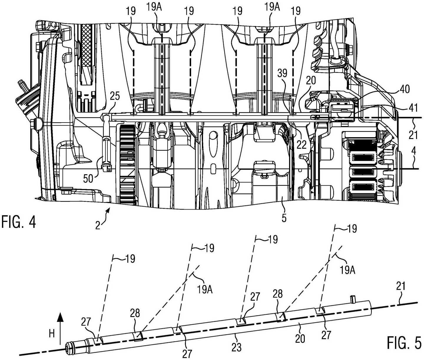 The new patent drawings seen here are focused on the redesigned oil-jet system that cools the undersides of the pistons.
